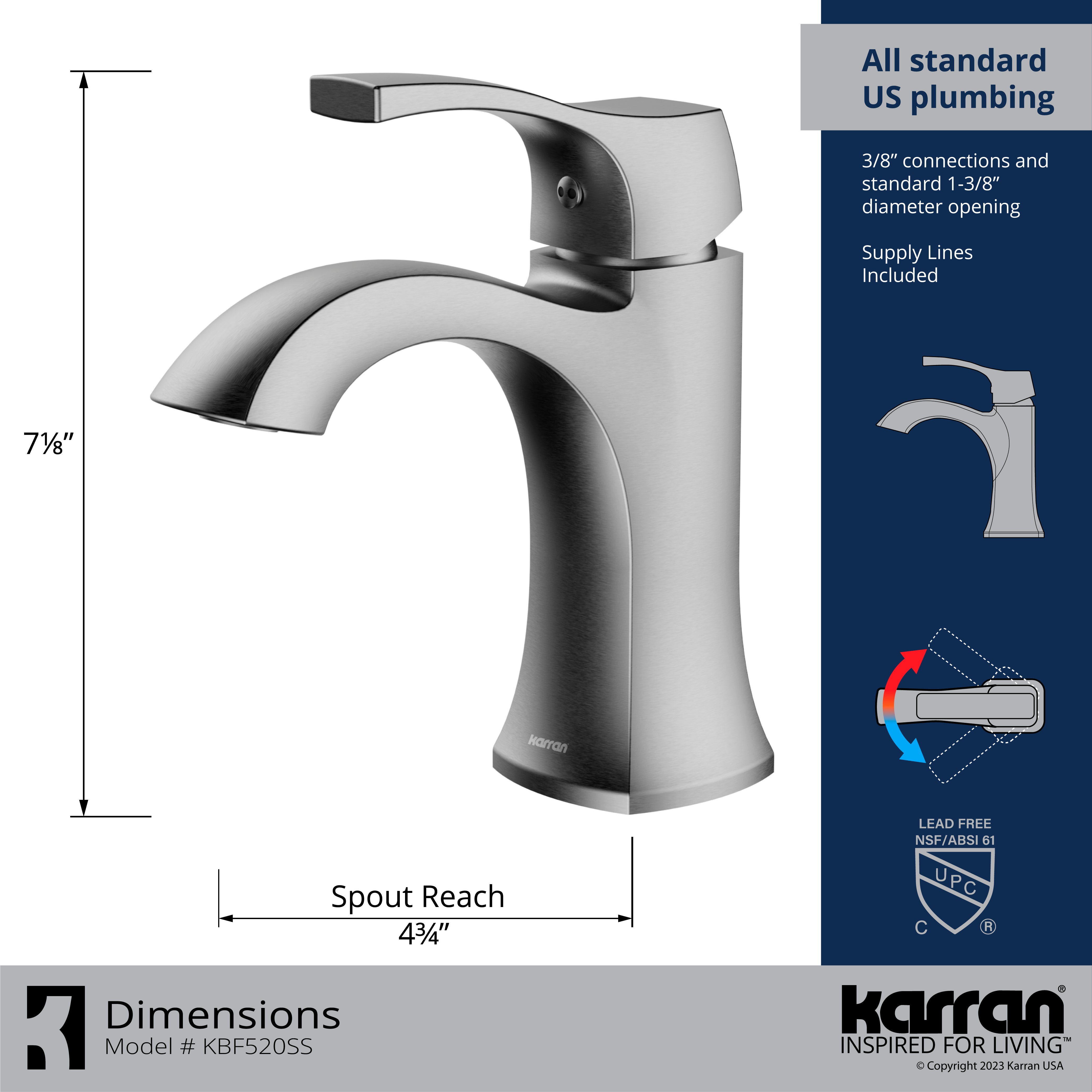 Alternate Image for Karran Randburg 1.2 GPM Single Lever Handle Lead-free Brass ADA Bathroom Faucet, Basin, Stainless Steel, KBF520SS
