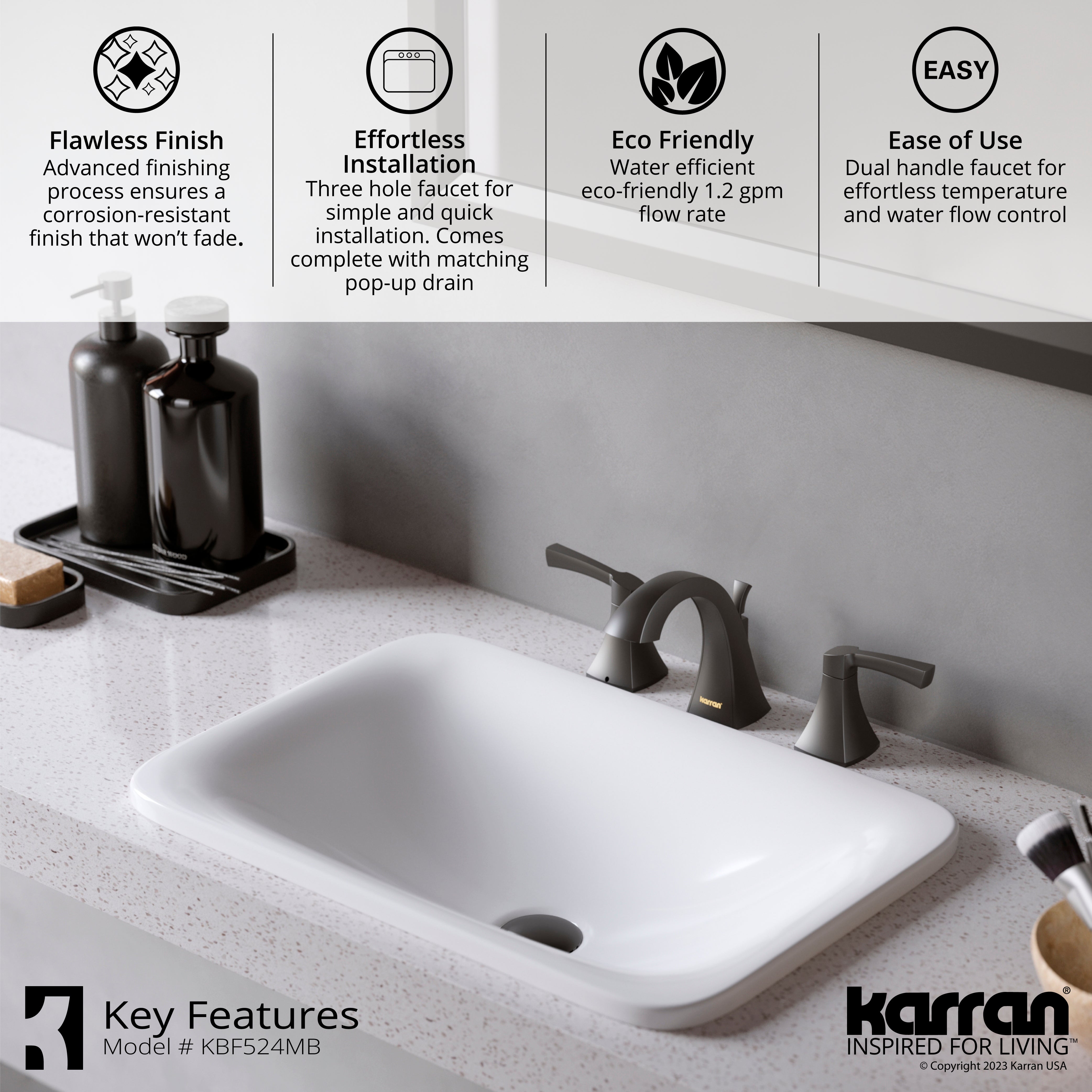 Alternate Image for Karran Randburg 1.2 GPM Double Lever Handle Lead-free Brass ADA Bathroom Faucet, Widespread, Matte Black, KBF524MB