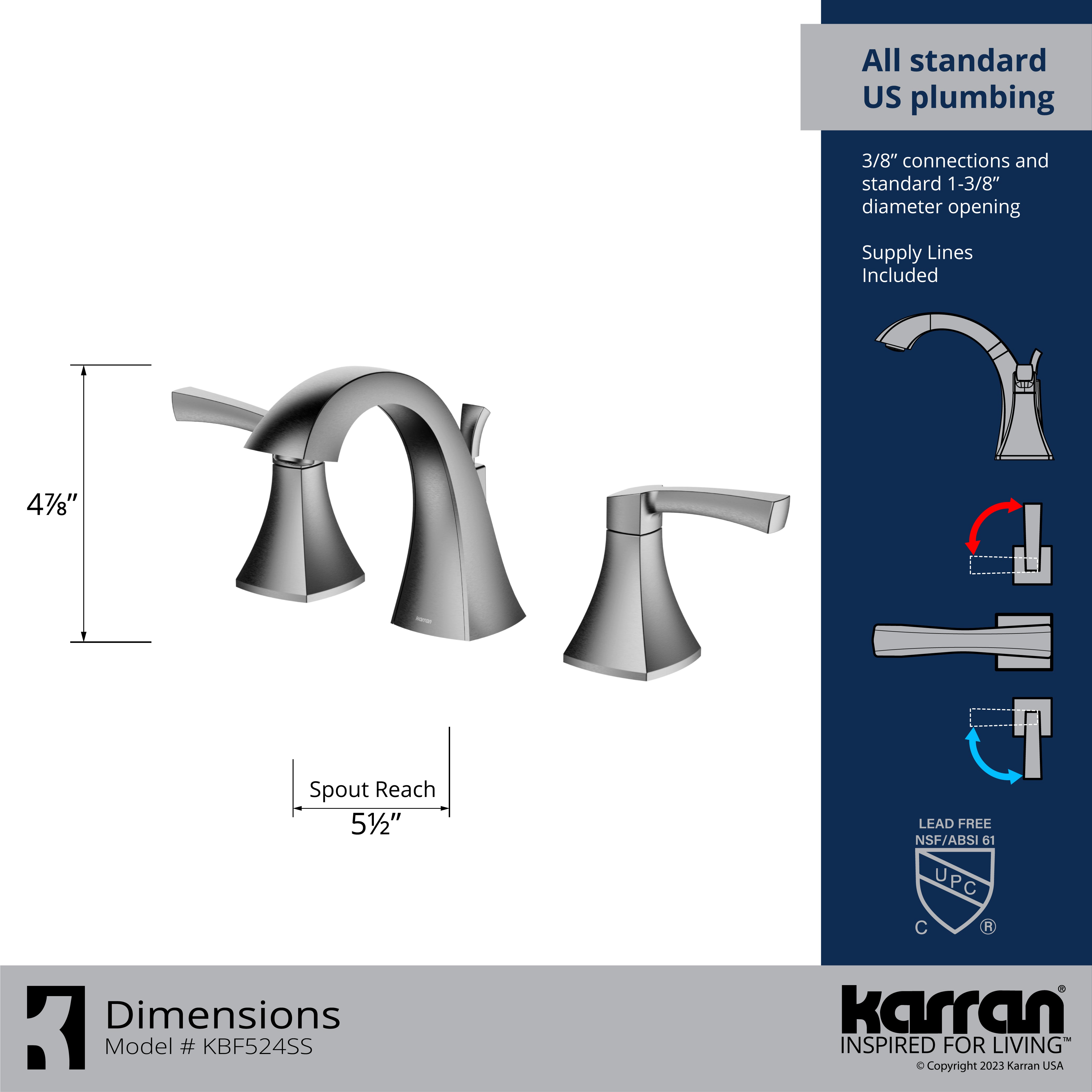 Alternate Image for Karran Randburg 1.2 GPM Double Lever Handle Lead-free Brass ADA Bathroom Faucet, Widespread, Stainless Steel, KBF524SS