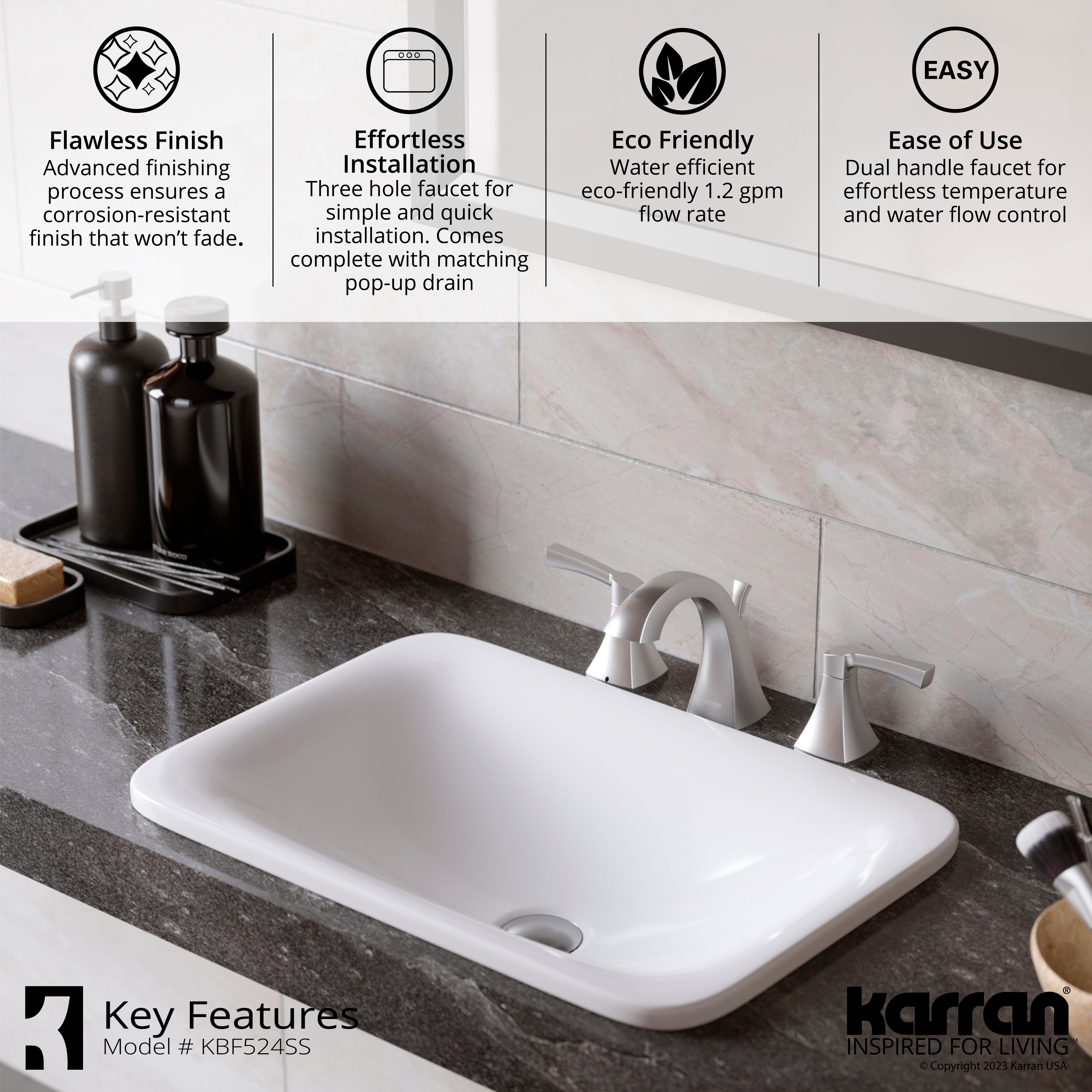 Alternate Image for Karran Randburg 1.2 GPM Double Lever Handle Lead-free Brass ADA Bathroom Faucet, Widespread, Stainless Steel, KBF524SS