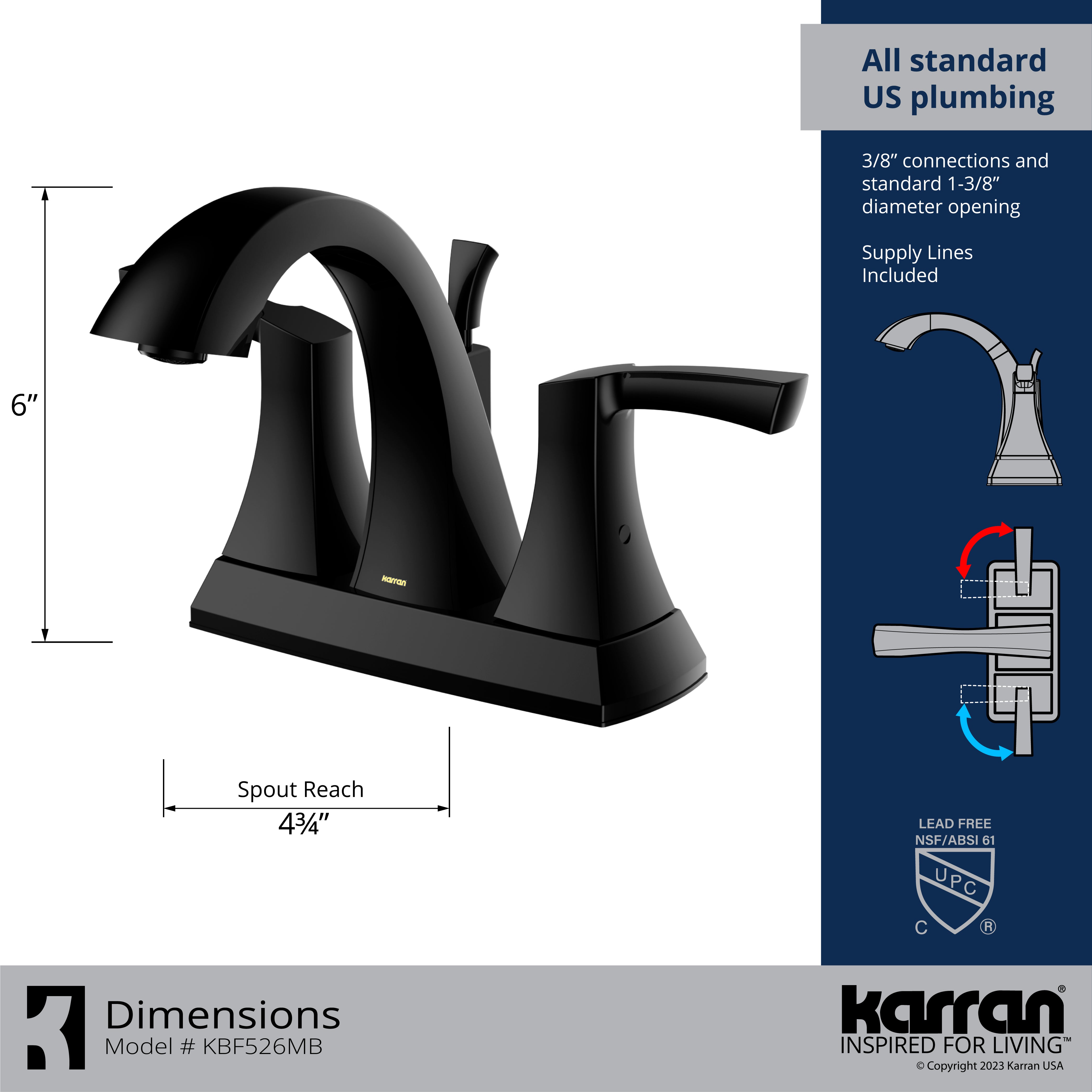 Alternate Image for Karran Randburg 1.2 GPM Double Lever Handle Lead-free Brass ADA Bathroom Faucet, Centerset, Matte Black, KBF526MB