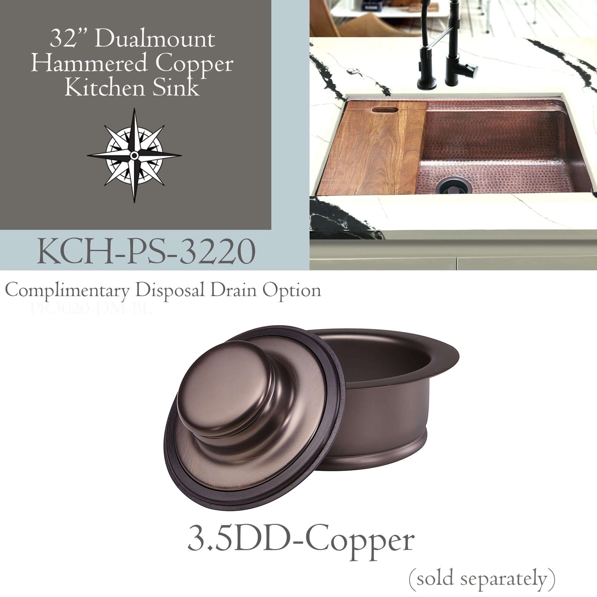 Alternate Image for Nantucket Sinks Brightwork Home 32" Dual Mount Copper Workstation Kitchen Sink with Accessories, 16 Gauge, KCH-PS-3220
