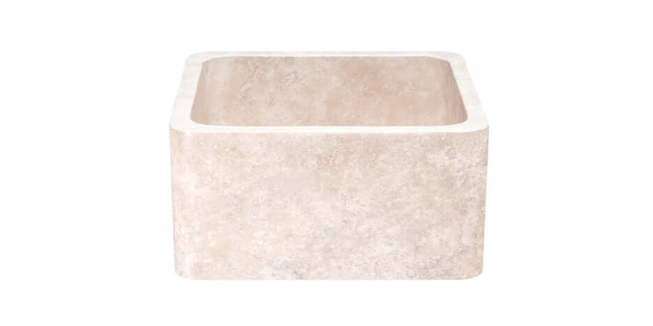 Alternate Image for 17" Stone Farmhouse Kitchen Sink, Smooth Reversible Apron Front, Roma Travertine, Beige, KF171710-RT