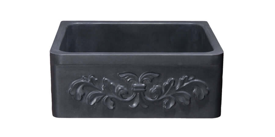 Black Lava 24" Stone Farmhouse Sink, Black, KF242010-F2-BL
