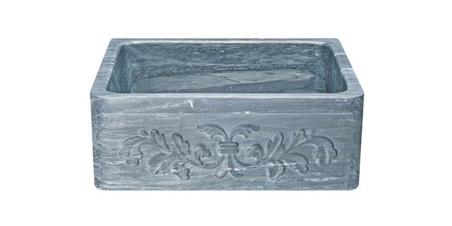 24" Soapstone Farmhouse Sink, Design Apron Front, Charcoal Marquina, KF242010-F2-CMS