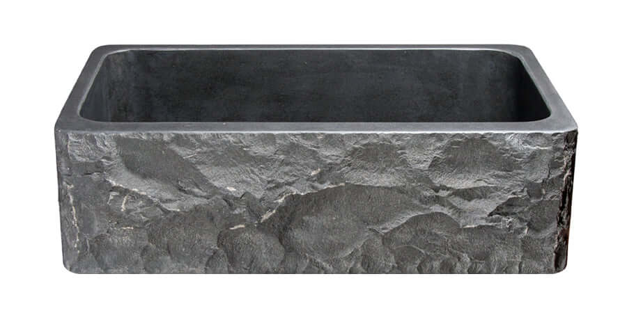 Alternate Image for 33" Stone Farmhouse Kitchen Sink, Chiseled Apron Front, Black Basalt, Black, KF332010SB-BE-BB
