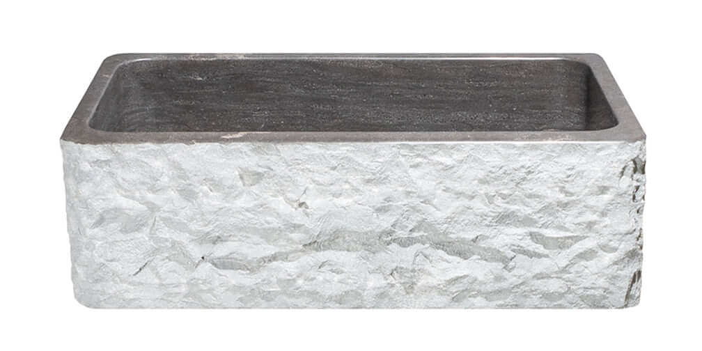33" Smoke Brown Limestone Farmhouse Kitchen Sink, Chiseled Front, Single Bowl, KF332010SB-BE-BLN