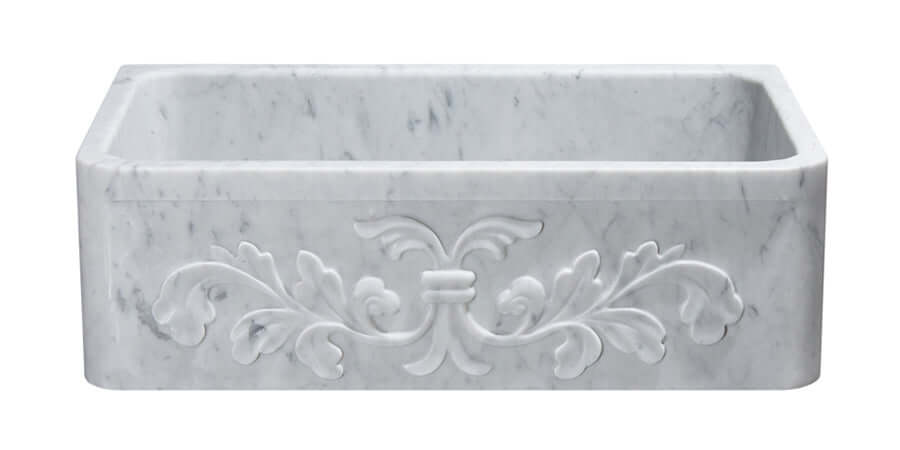 Carrara Marble 33" Stone Farmhouse Sink, White, KF332010SB-F2-CW