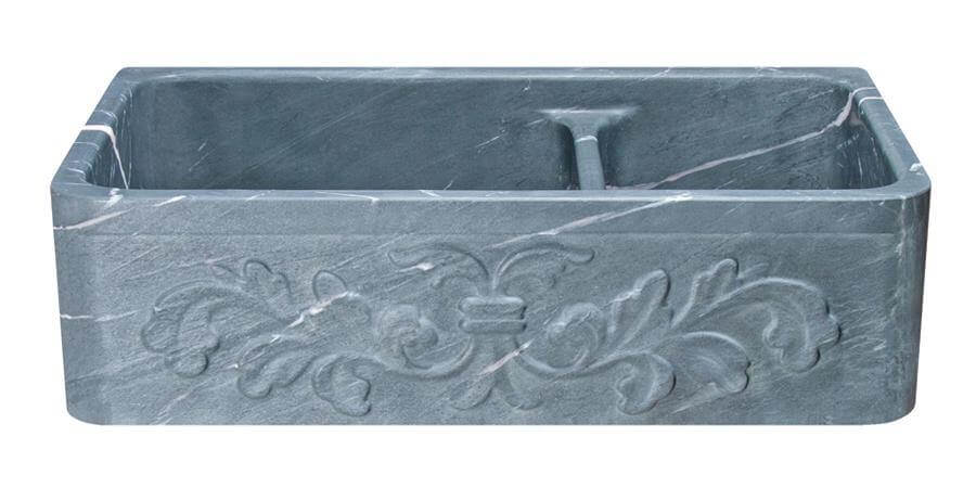 Alternate Image for 36" Soapstone Farmhouse Sink, 60/40 Double Bowl, Design Apron Front, Charcoal Marquina, KF362010DB-F2-6040-CMS