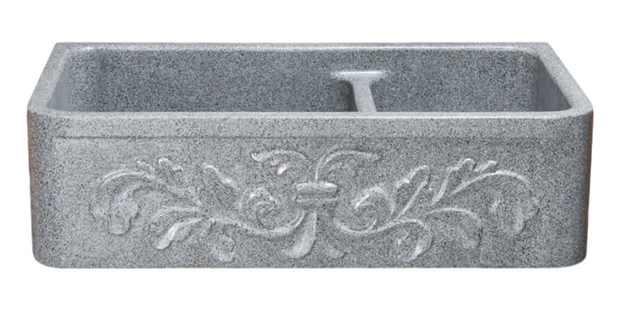 Alternate Image for 36" Stone 60/40 Double Bowl Farmhouse Kitchen Sink, Design Apron Front, Mercury Granite, Gray, KF362010DB-F2-6040-M