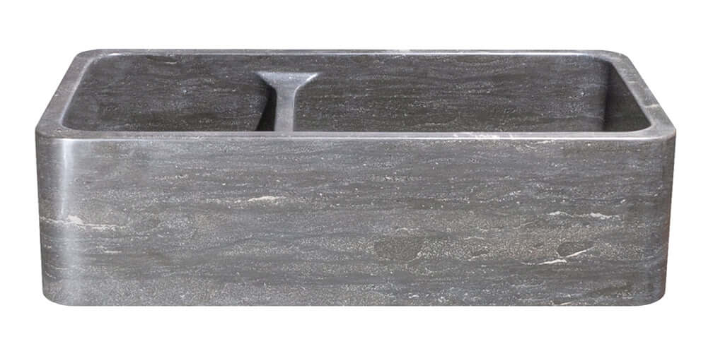 36" Smoke Brown Limestone Farmhouse Kitchen Sink, 60/40 Double Bowl, Reversible, KF362010DB-NLP-6040-BLN