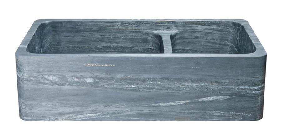 36" Soapstone Farmhouse Sink, 60/40 Double Bowl, Smooth Reversible Apron Front, Charcoal Marquina, KF362010DB-NLP-6040-CMS