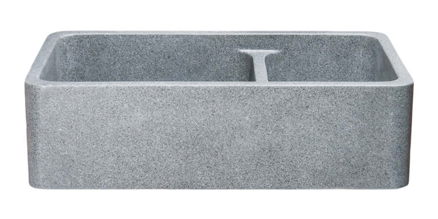 Mercury Granite 36" Stone 60/40 Double Bowl Farmhouse Sink, Gray, KF362010DB-NLP-6040-M