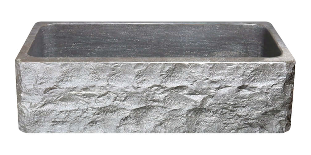 36" Smoke Brown Limestone Farmhouse Kitchen Sink, Chiseled Front, Single Bowl, KF362010SB-BE-BLN
