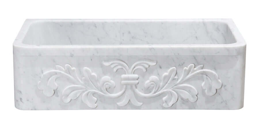 Carrara Marble 36" Stone Farmhouse Sink, White, KF362010SB-F2-CW