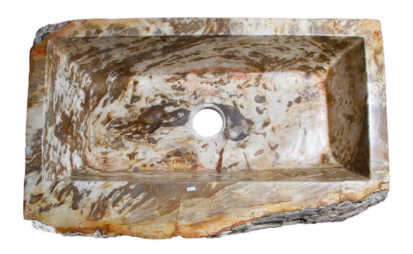 Allstone Group Brown, Cream, Red Orange Petrified Wood Farmhouse Kitchen Sink KF362210SB-PEWD-1 Top View
