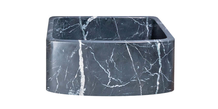 24" Charcoal Marquina Soapstone Farmhouse Kitchen Sink, Curved Front, Reversible, KFCF242110-CMS