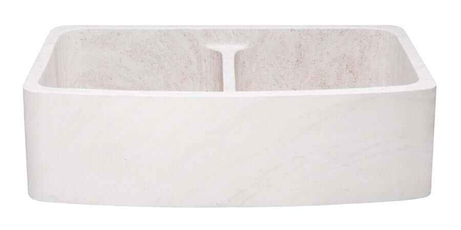 Crema Lyon Limestone 36" Stone 50/50 Double Bowl Farmhouse Sink, Beige, KFCF362210DB-NLP-5050-CL