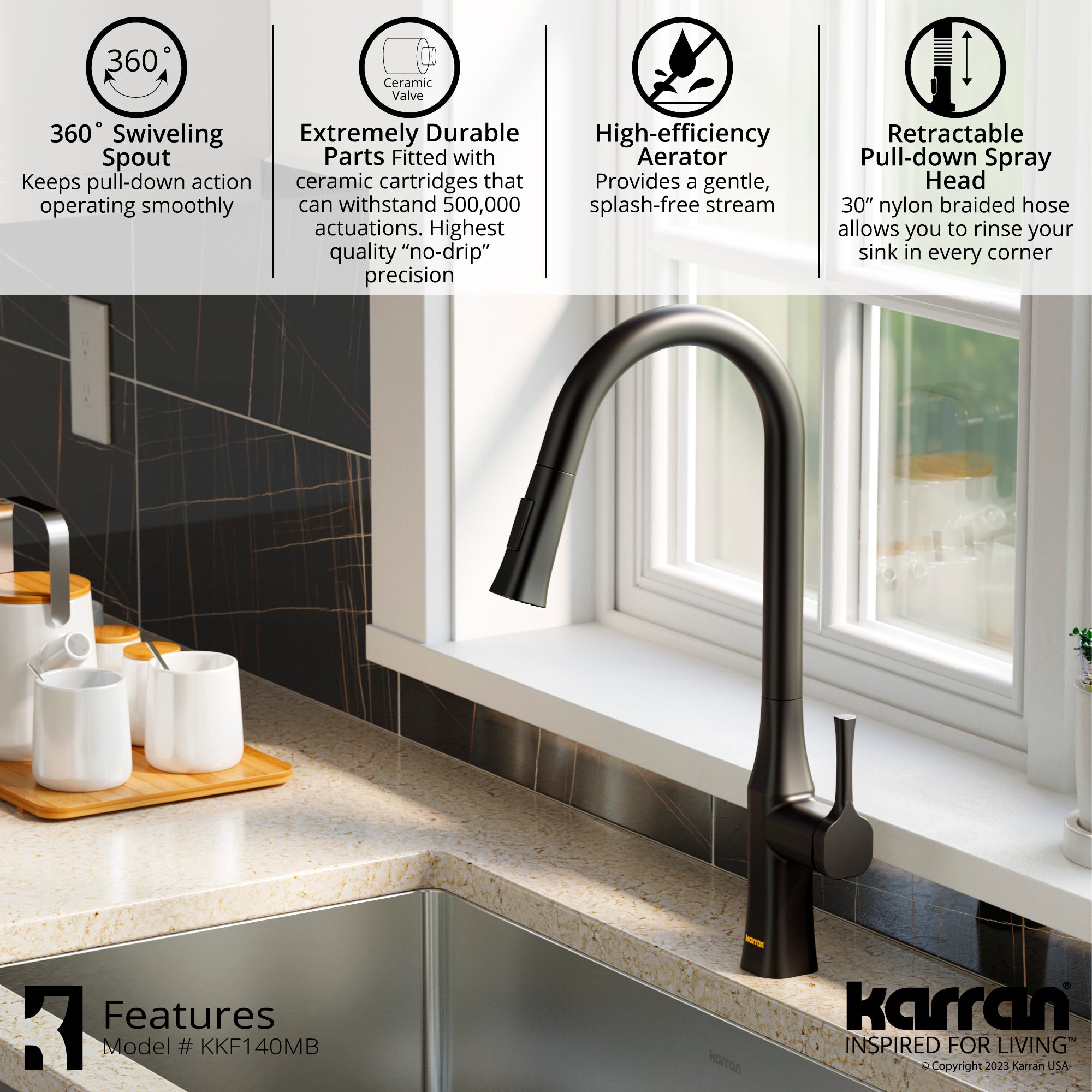 Alternate Image for Karran Standerton 1.8 GPM Single Lever Handle Lead-free Brass ADA Kitchen Faucet, Pull-Down Kitchen, Matte Black, KKF140MB