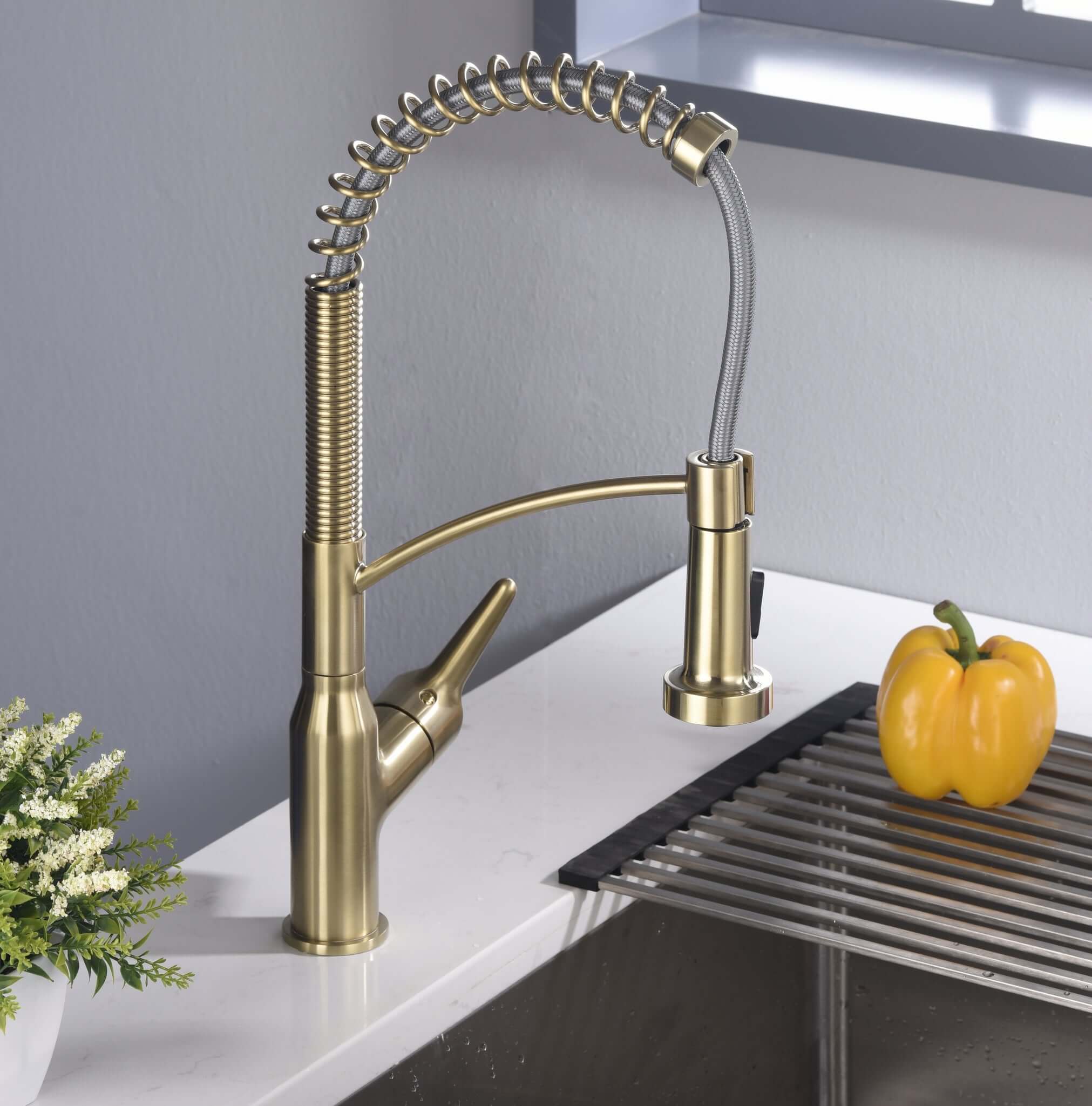 Alternate Image for Karran Scottsdale Single Lever Handle Lead-free Brass ADA Kitchen Faucet, Pull Down, Brushed Gold, KKF210BG
