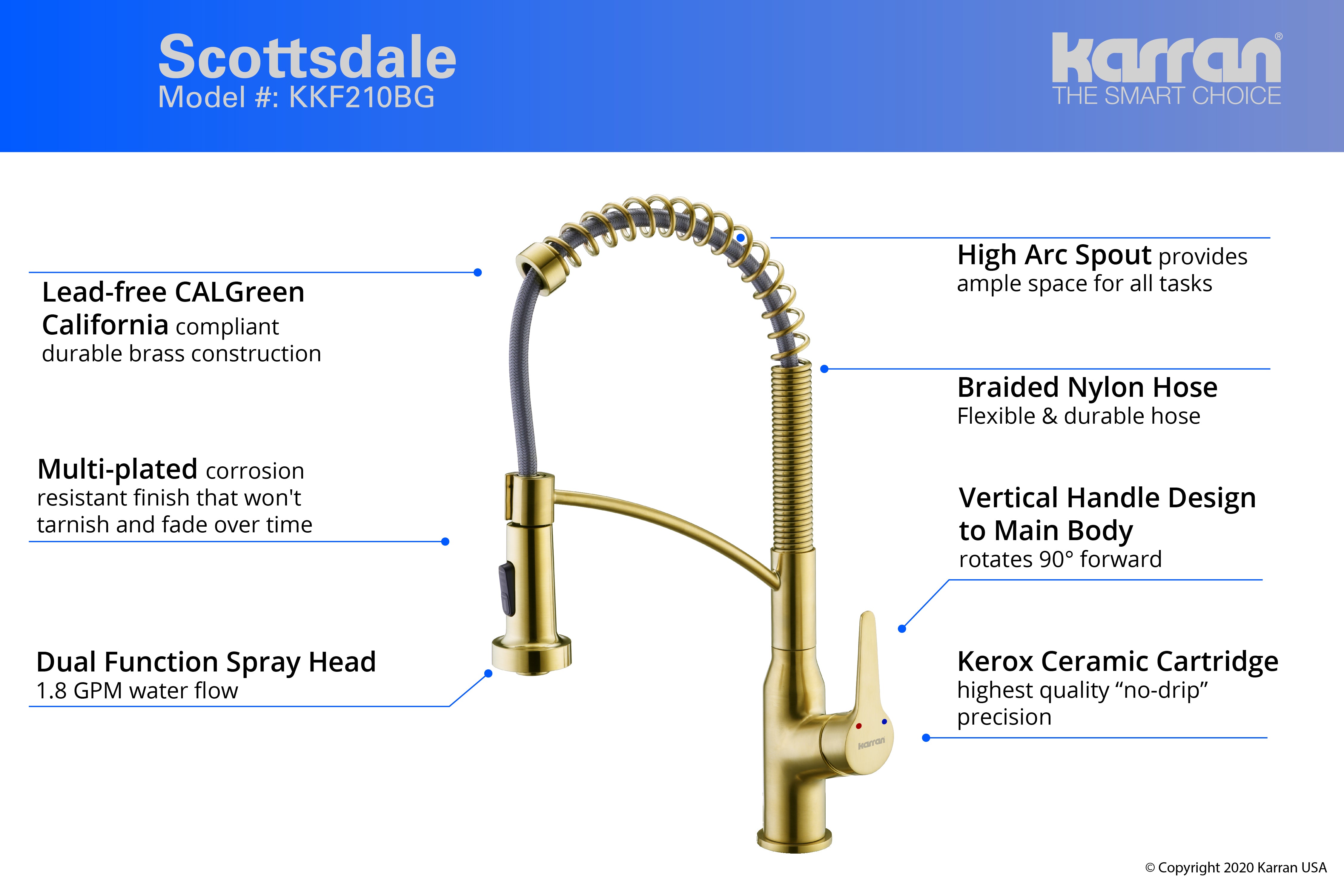 Alternate Image for Karran Scottsdale Single Lever Handle Lead-free Brass ADA Kitchen Faucet, Pull Down, Brushed Gold, KKF210BG