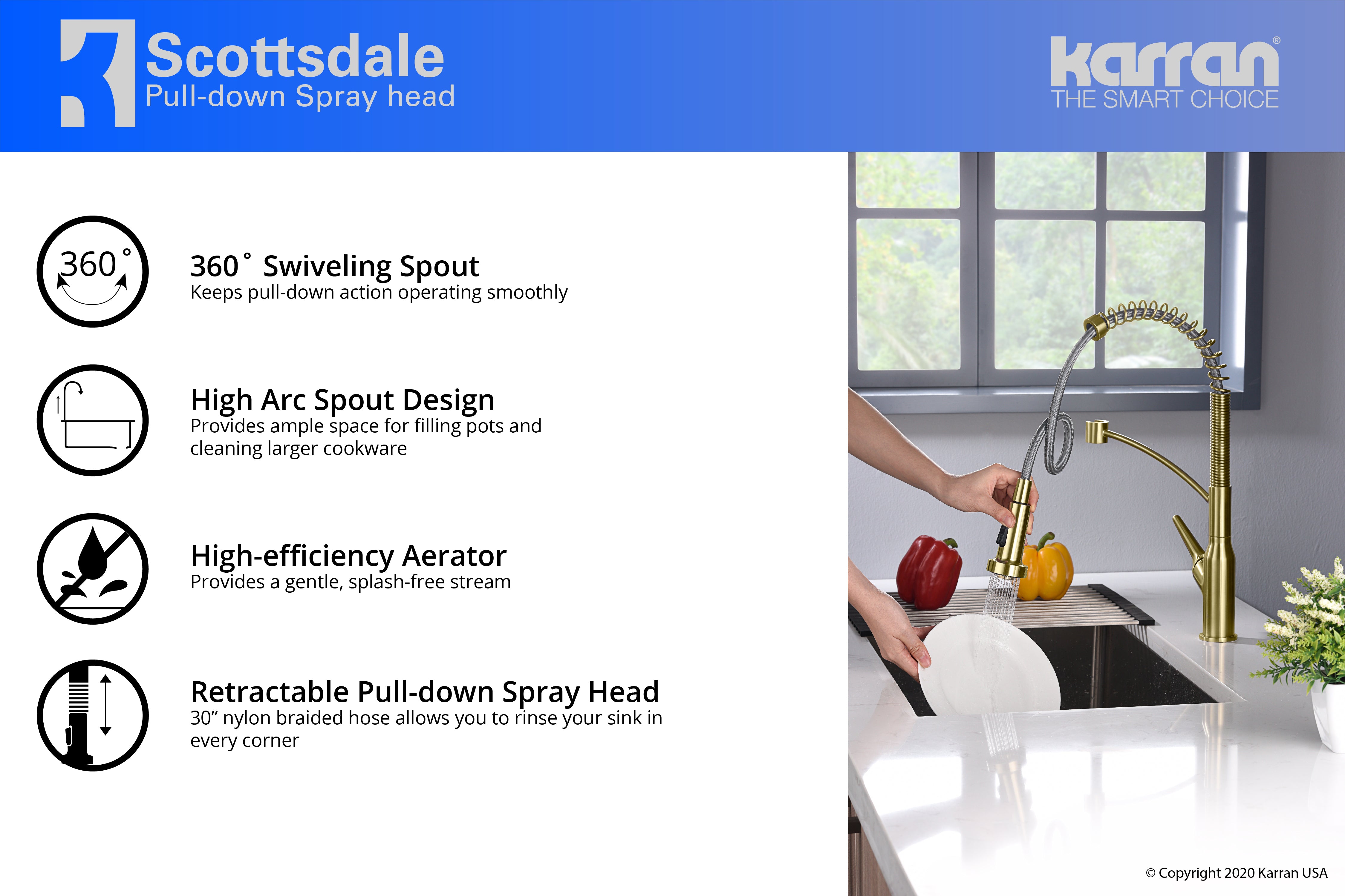 Alternate Image for Karran Scottsdale Single Lever Handle Lead-free Brass ADA Kitchen Faucet, Pull Down, Brushed Gold, KKF210BG