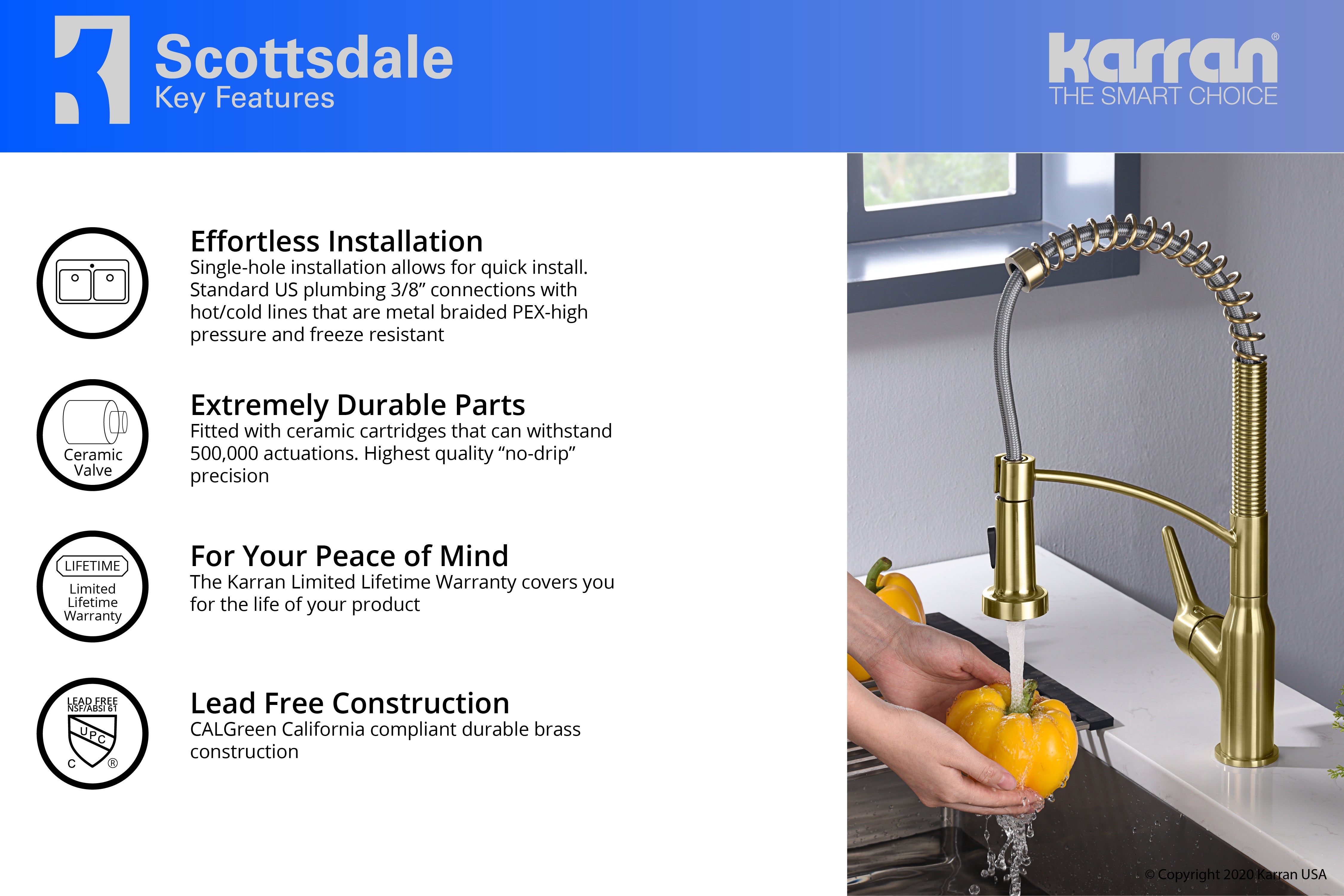 Alternate Image for Karran Scottsdale Single Lever Handle Lead-free Brass ADA Kitchen Faucet, Pull Down, Brushed Gold, KKF210BG