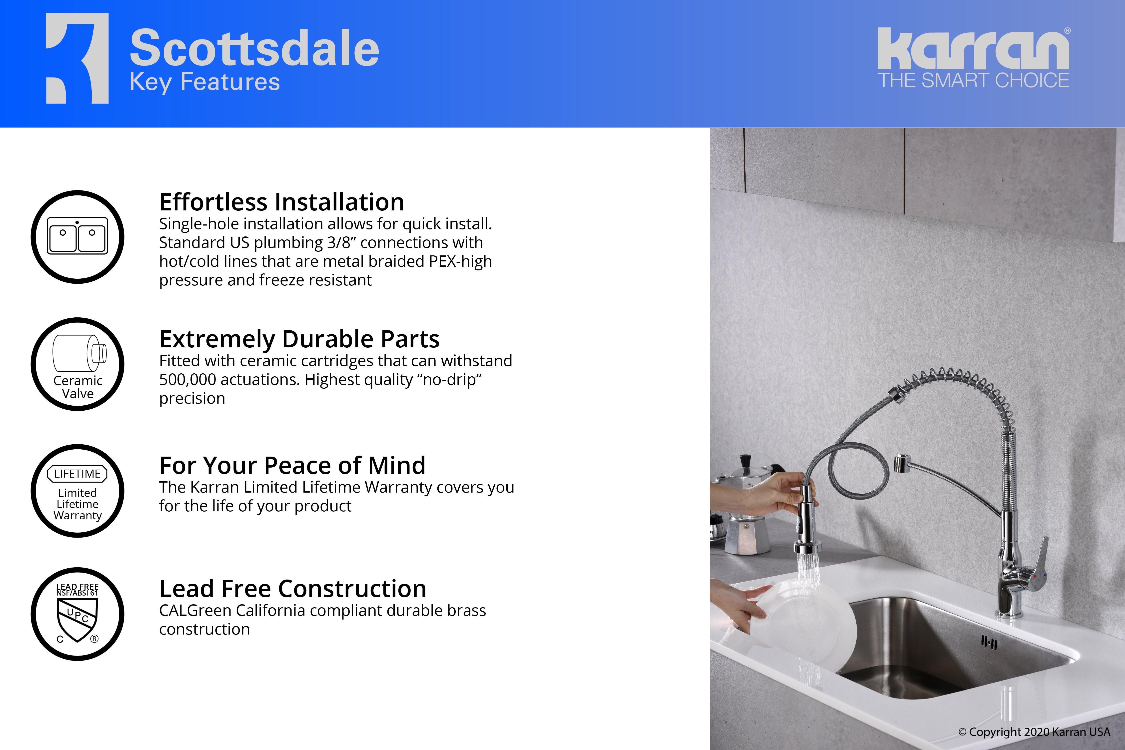 Alternate Image for Karran Scottsdale Single Lever Handle Lead-free Brass ADA Kitchen Faucet, Pull Down, Chrome, KKF210C