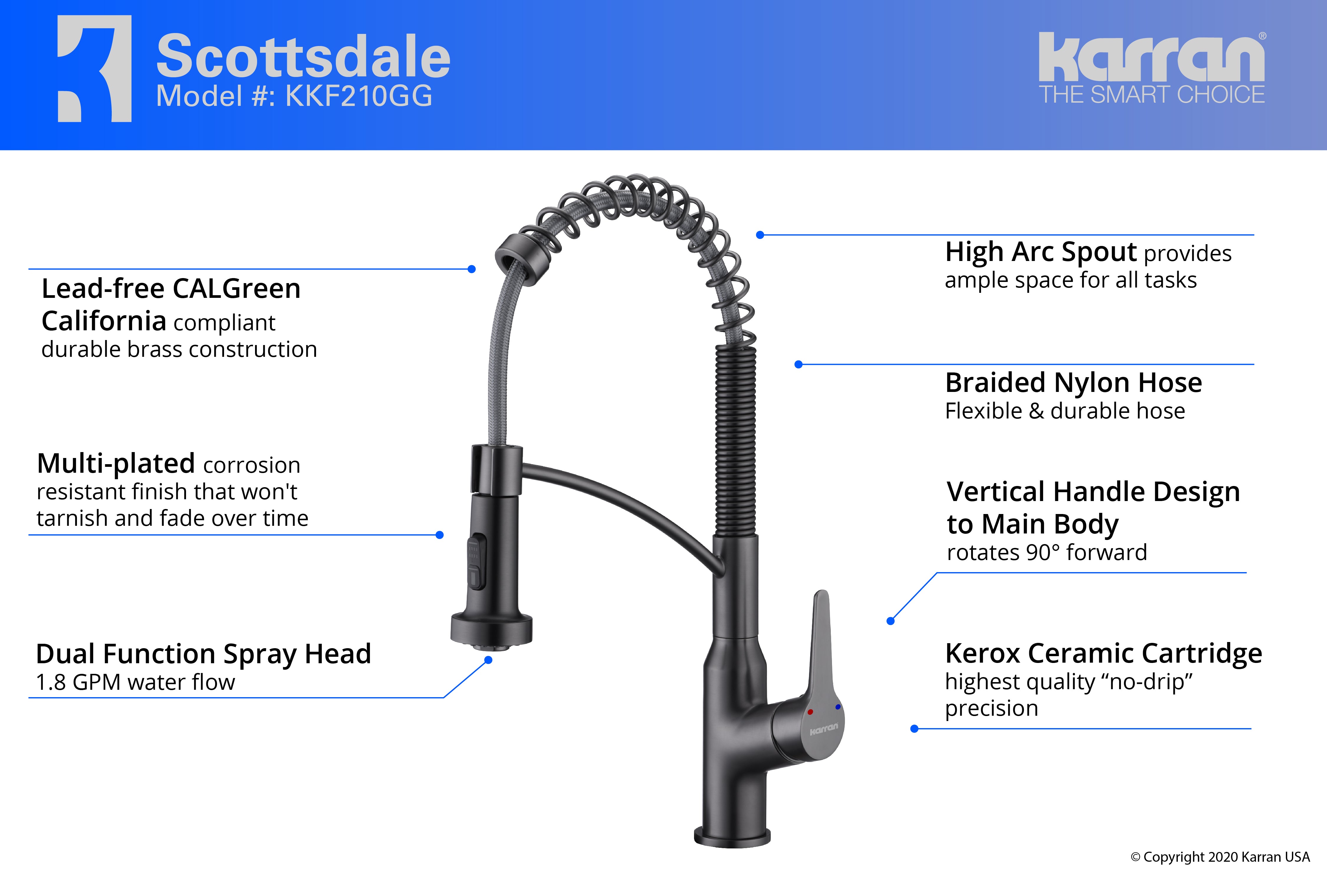 Alternate Image for Karran Scottsdale Single Lever Handle Lead-free Brass ADA Kitchen Faucet, Pull Down, Gun Metal Grey, KKF210GG