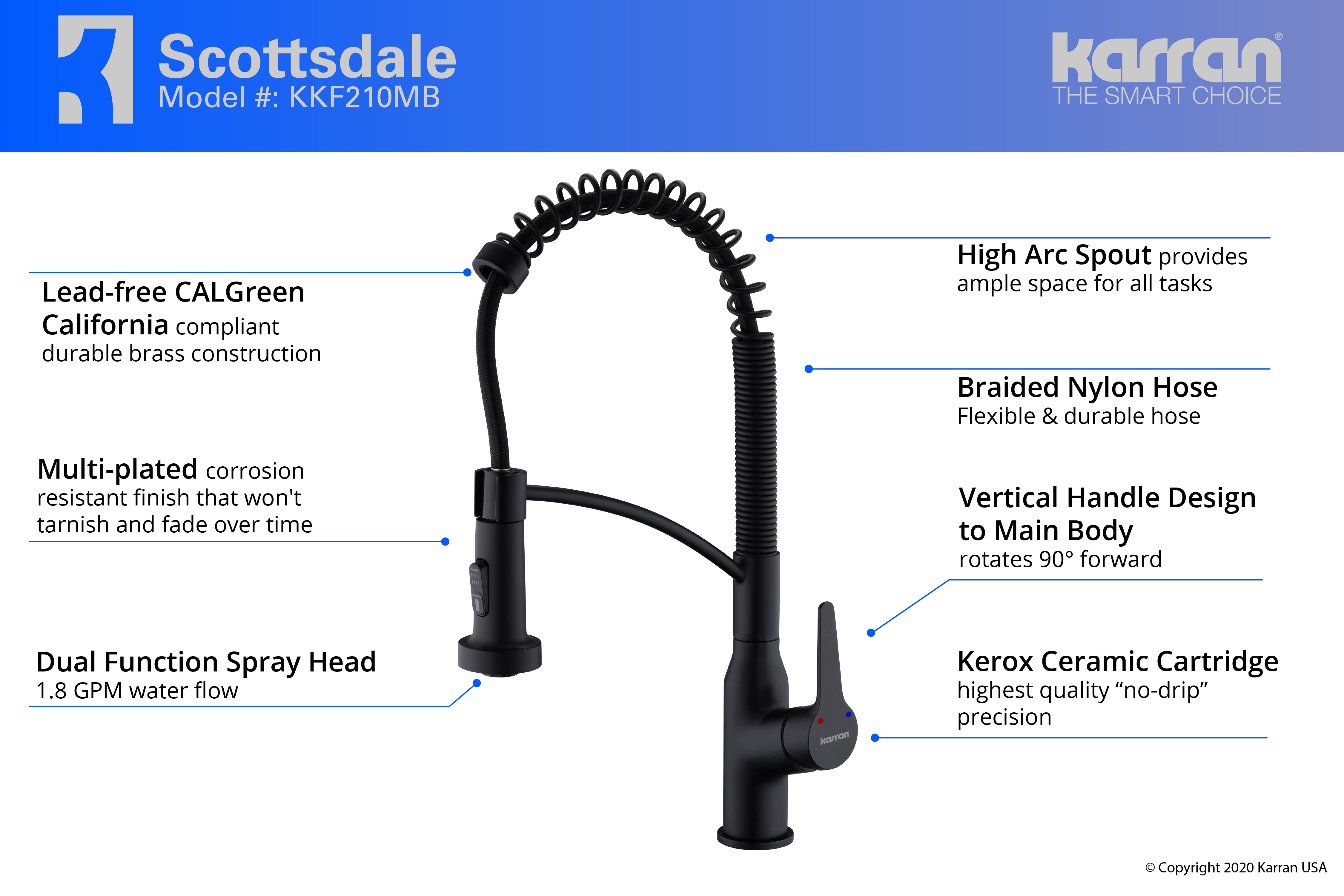 Alternate Image for Karran Scottsdale Single Lever Handle Lead-free Brass ADA Kitchen Faucet, Pull Down, Matte Black, KKF210MB