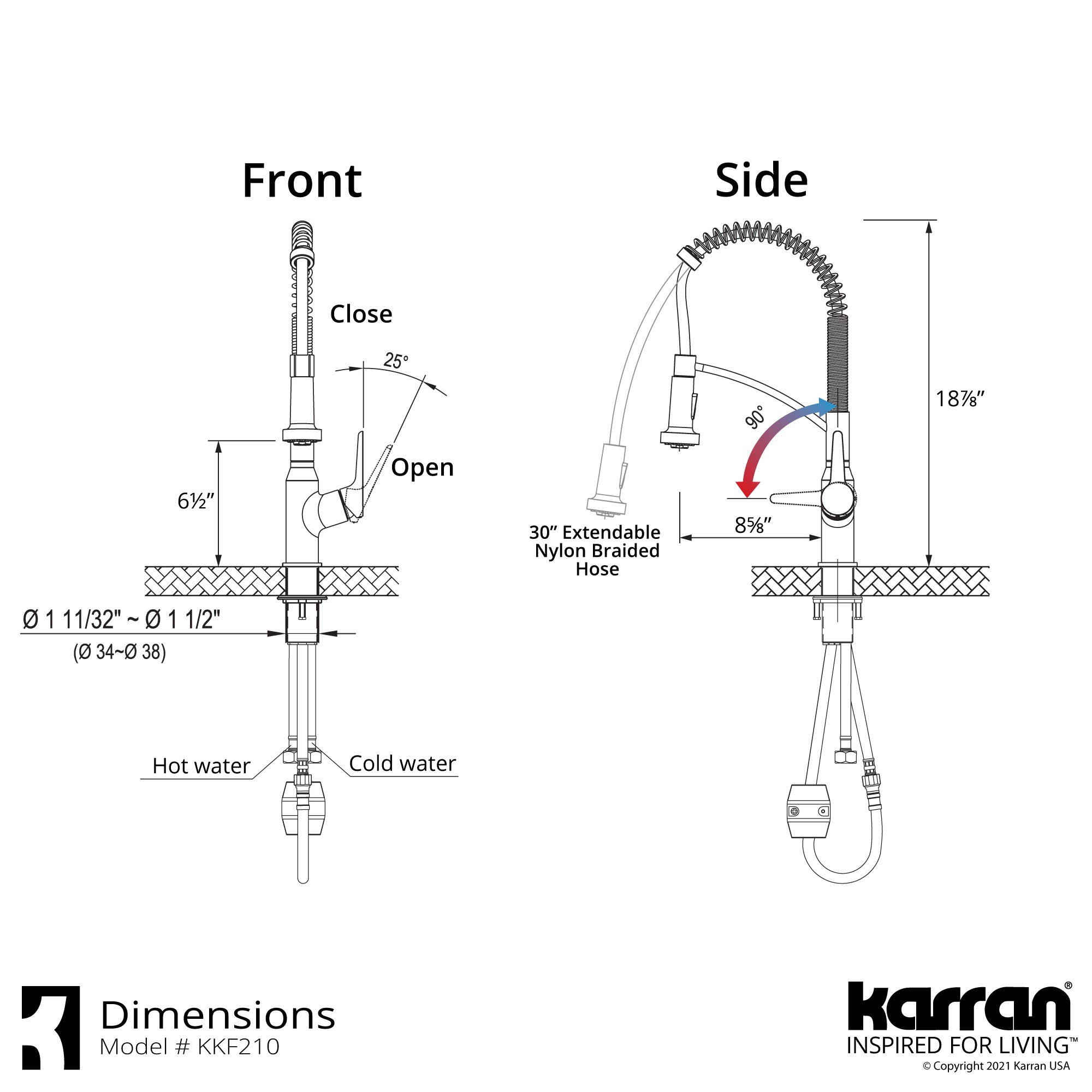 Alternate Image for Karran Scottsdale 1.8 GPM Single Lever Handle Lead-free Brass ADA Kitchen Faucet, Pull-Down Kitchen, Chrome, KKF210SD35C
