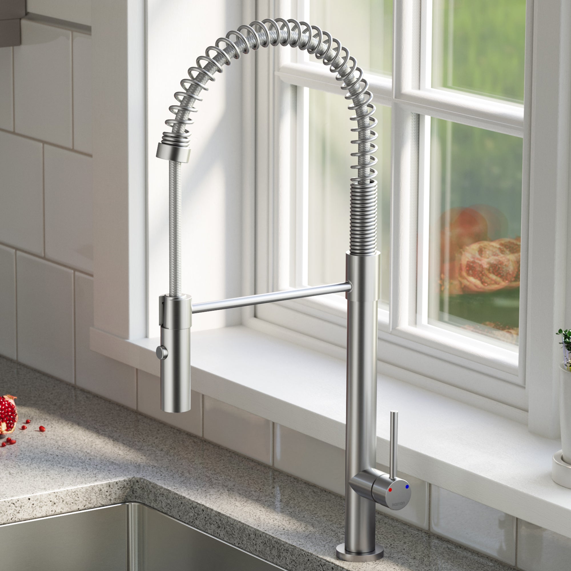 Karran Bluffton 1.8 GPM Single Lever Handle Lead-free Brass ADA Kitchen Faucet, Pull-Down Kitchen, Stainless Steel, KKF220SD35SS