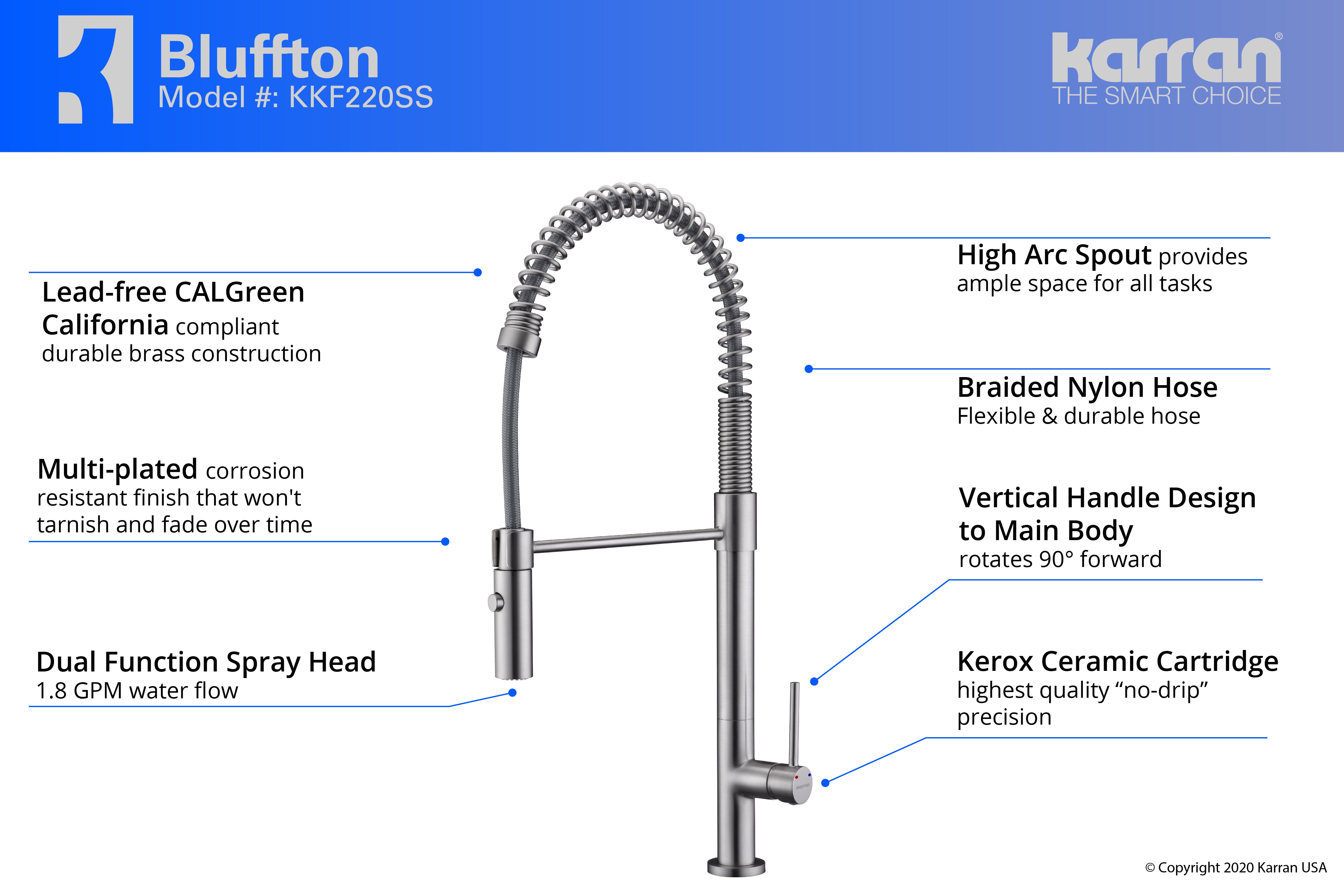 Alternate Image for Karran Bluffton Single Lever Handle Lead-free Brass ADA Kitchen Faucet, Pull Down, Stainless Steel, KKF220SS
