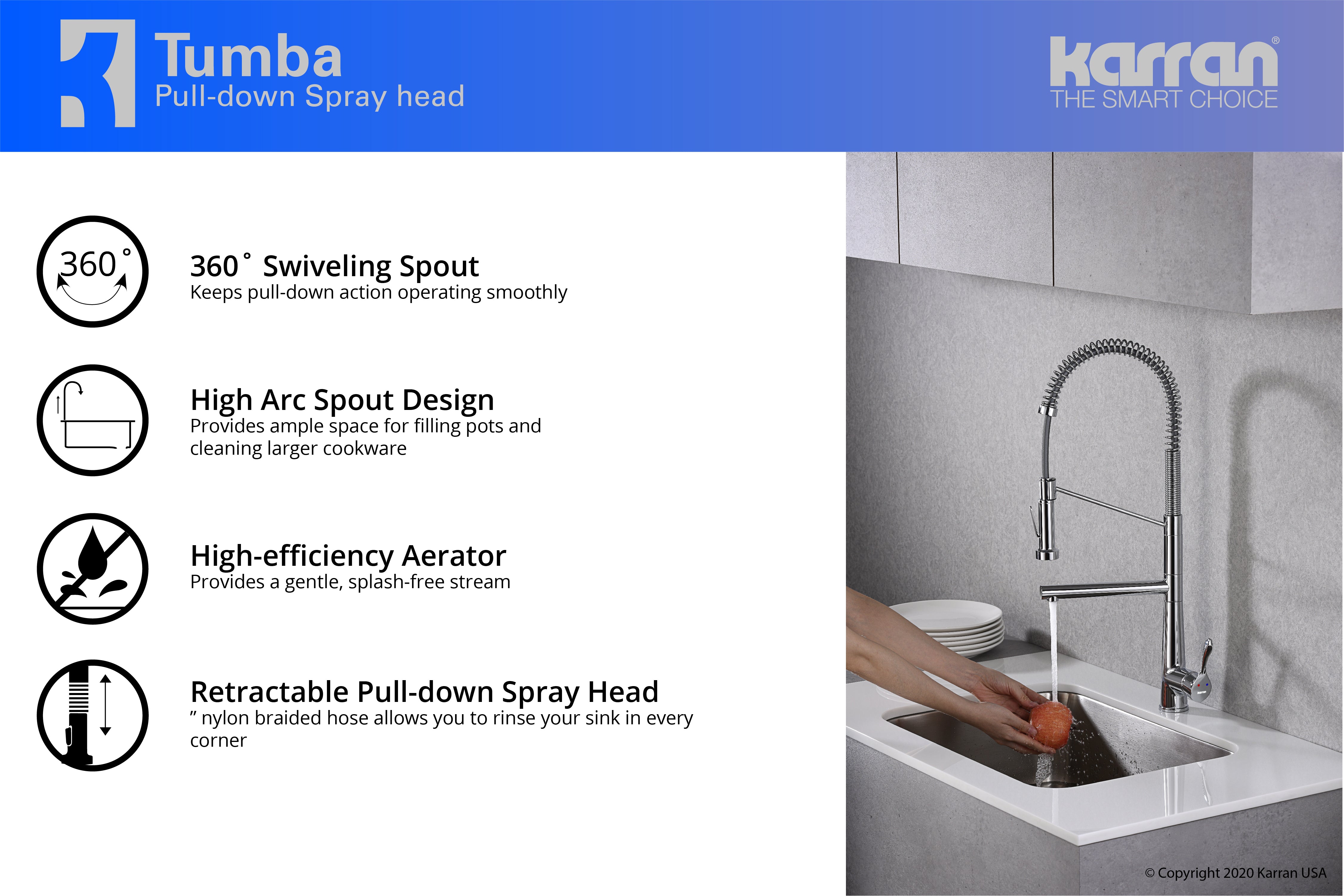 Alternate Image for Karran Tumba Single Lever Handle Lead-free Brass ADA Kitchen Faucet, Pull Down, Chrome, KKF230C
