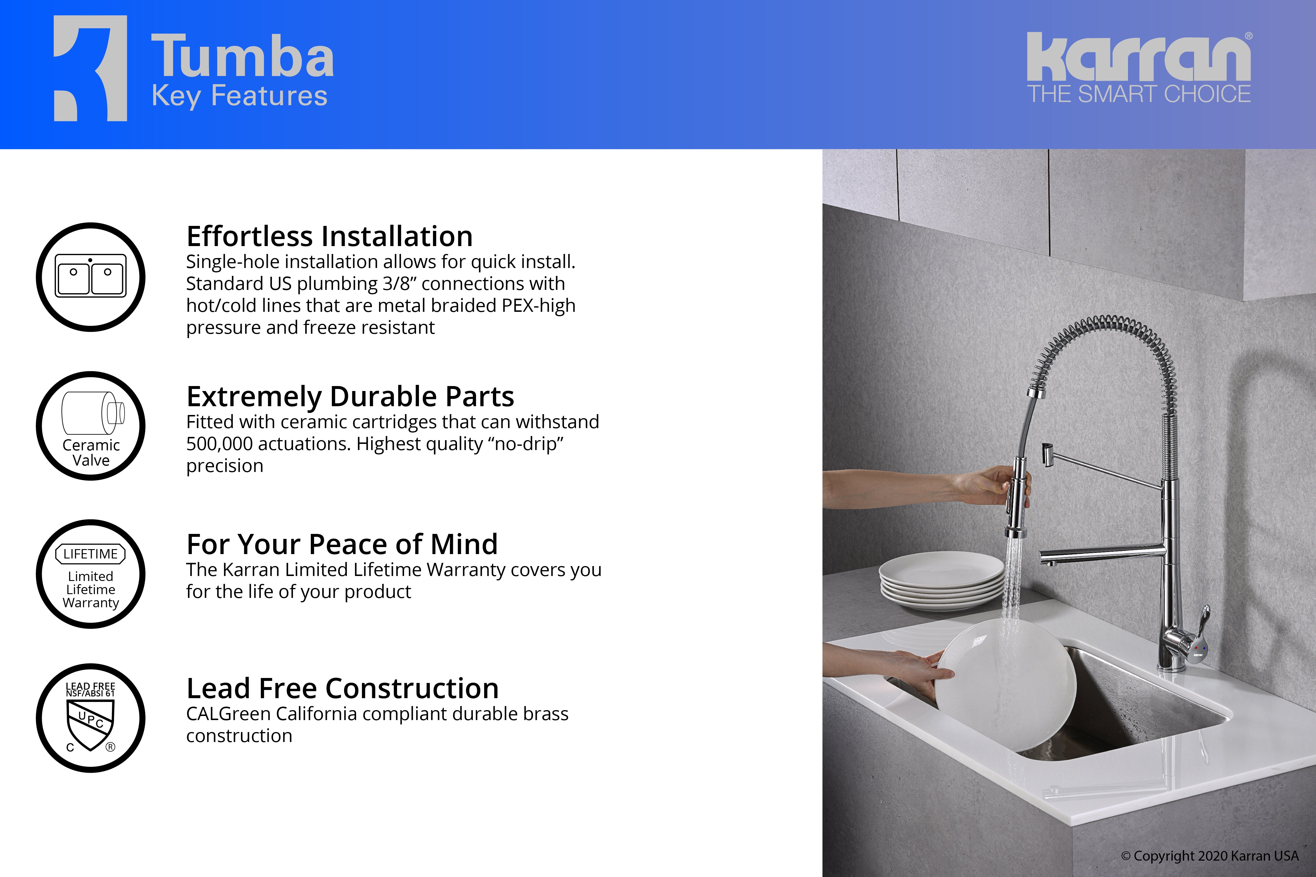 Alternate Image for Karran Tumba Single Lever Handle Lead-free Brass ADA Kitchen Faucet, Pull Down, Chrome, KKF230C