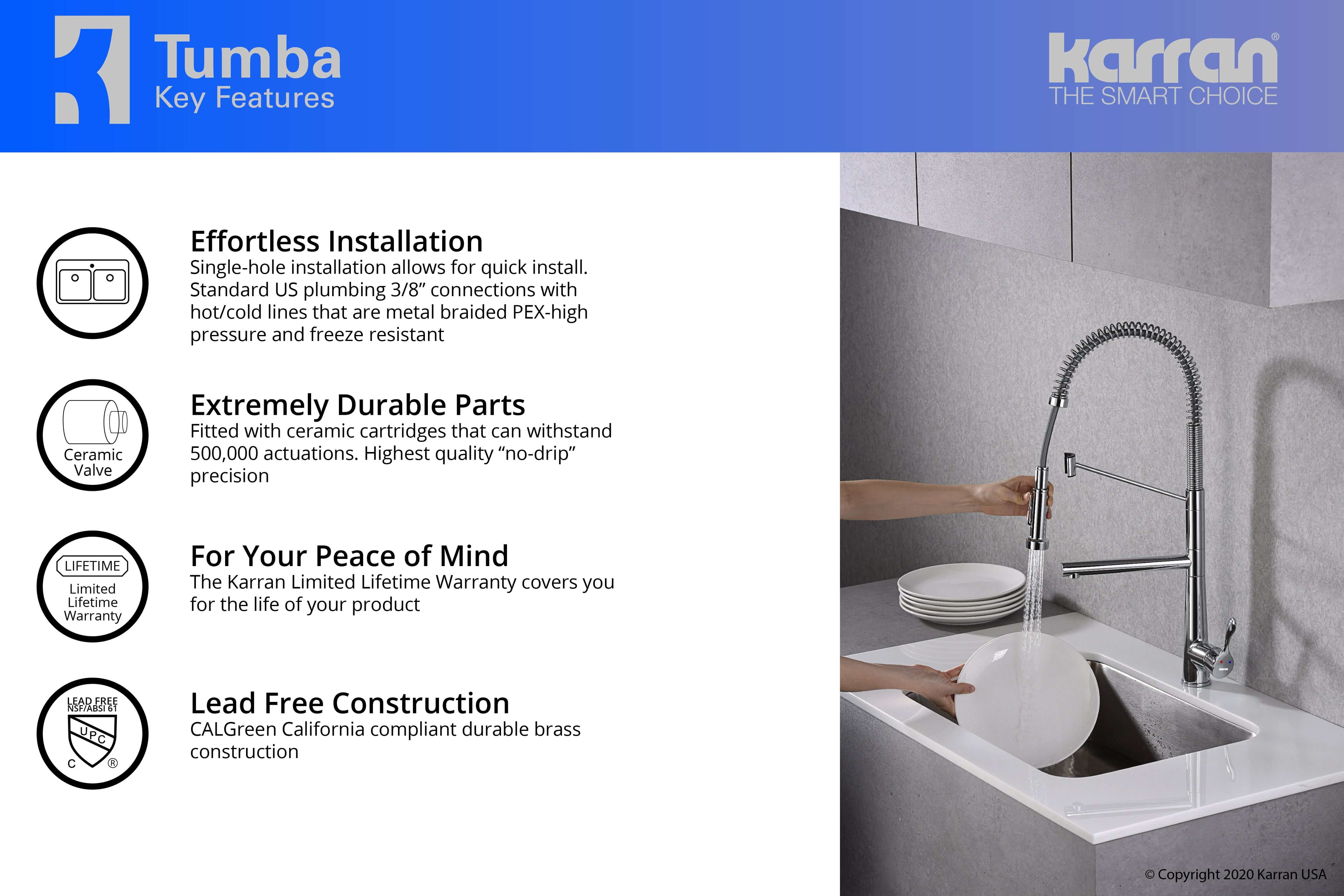 Alternate Image for Karran Tumba Single Lever Handle Lead-free Brass ADA Kitchen Faucet, Pull Down, Chrome, KKF230C