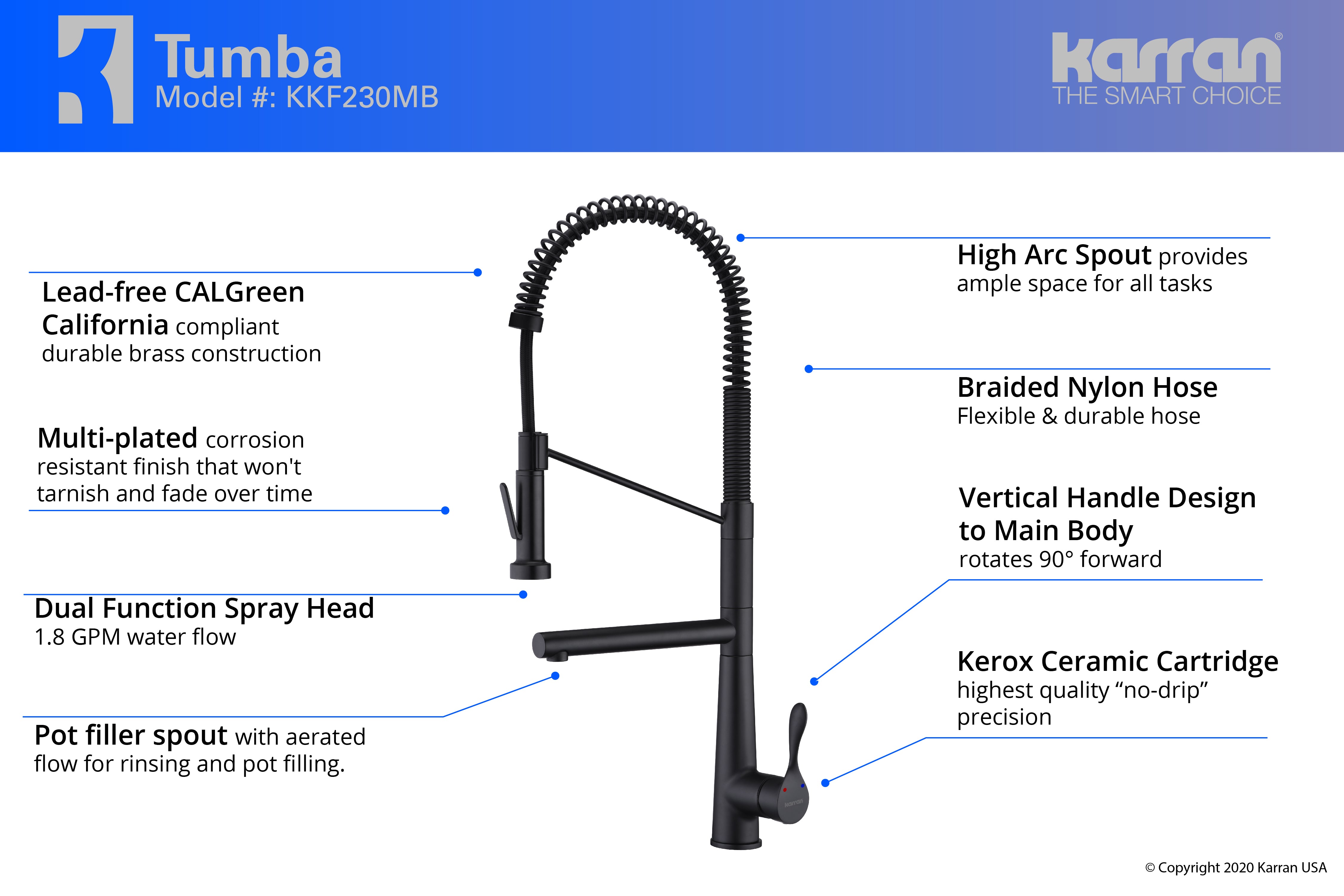 Alternate Image for Karran Tumba Single Lever Handle Lead-free Brass ADA Kitchen Faucet, Pull Down, Matte Black, KKF230MB