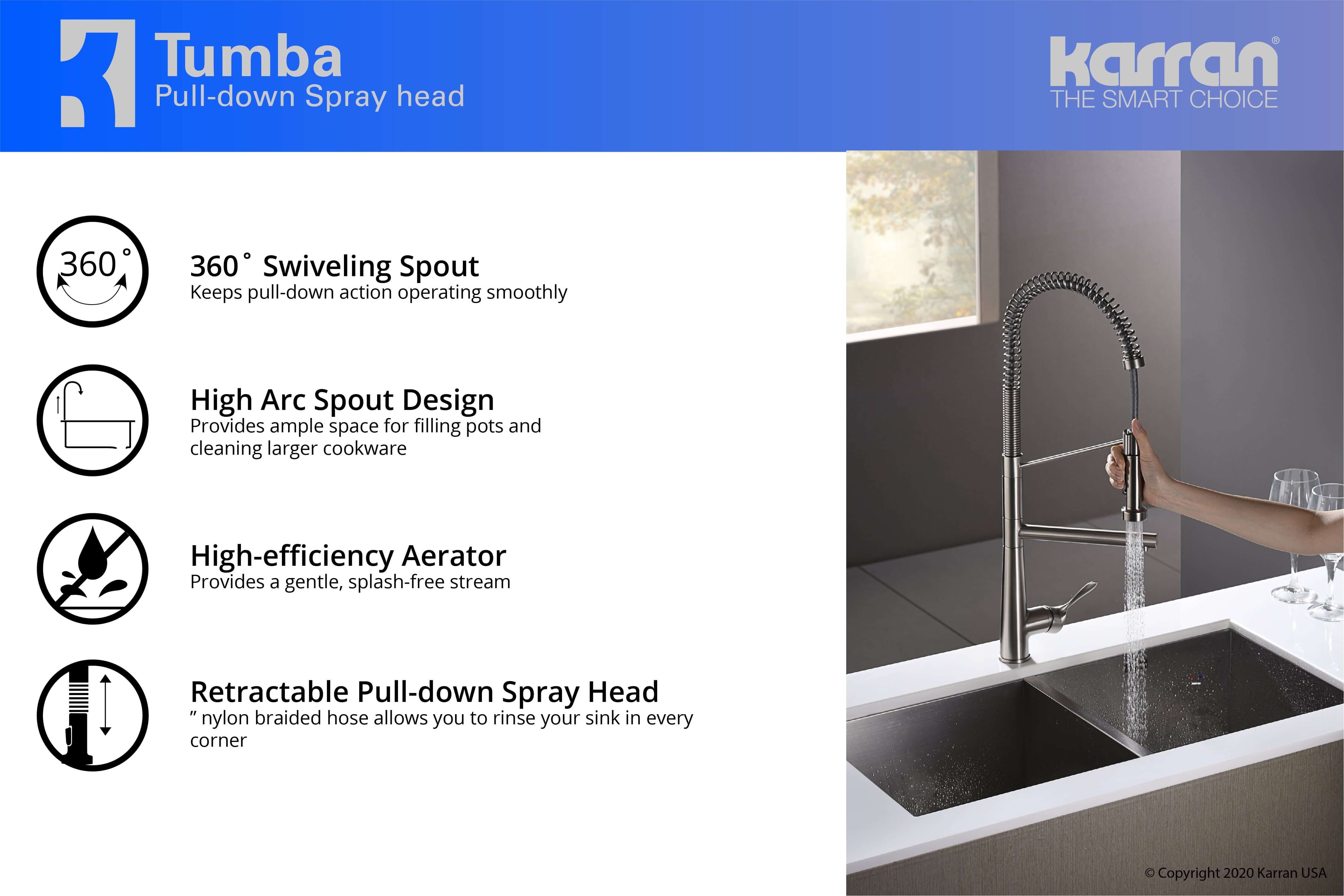 Alternate Image for Karran Tumba Single Lever Handle Lead-free Brass ADA Kitchen Faucet, Pull Down, Stainless Steel, KKF230SS