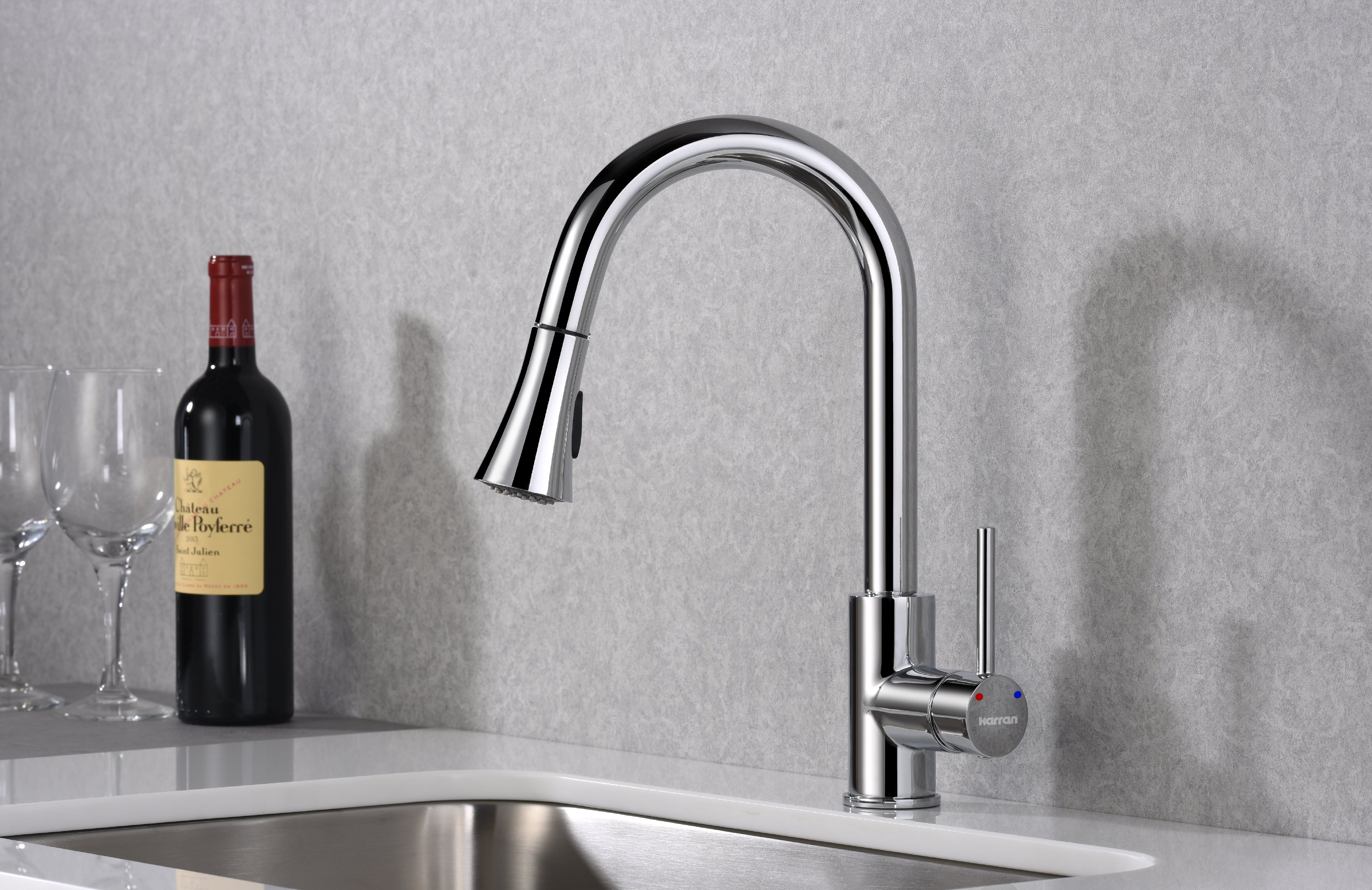 Karran Weybridge Single Lever Handle Lead-free Brass ADA Kitchen Faucet, Pull Down, Chrome, KKF240C