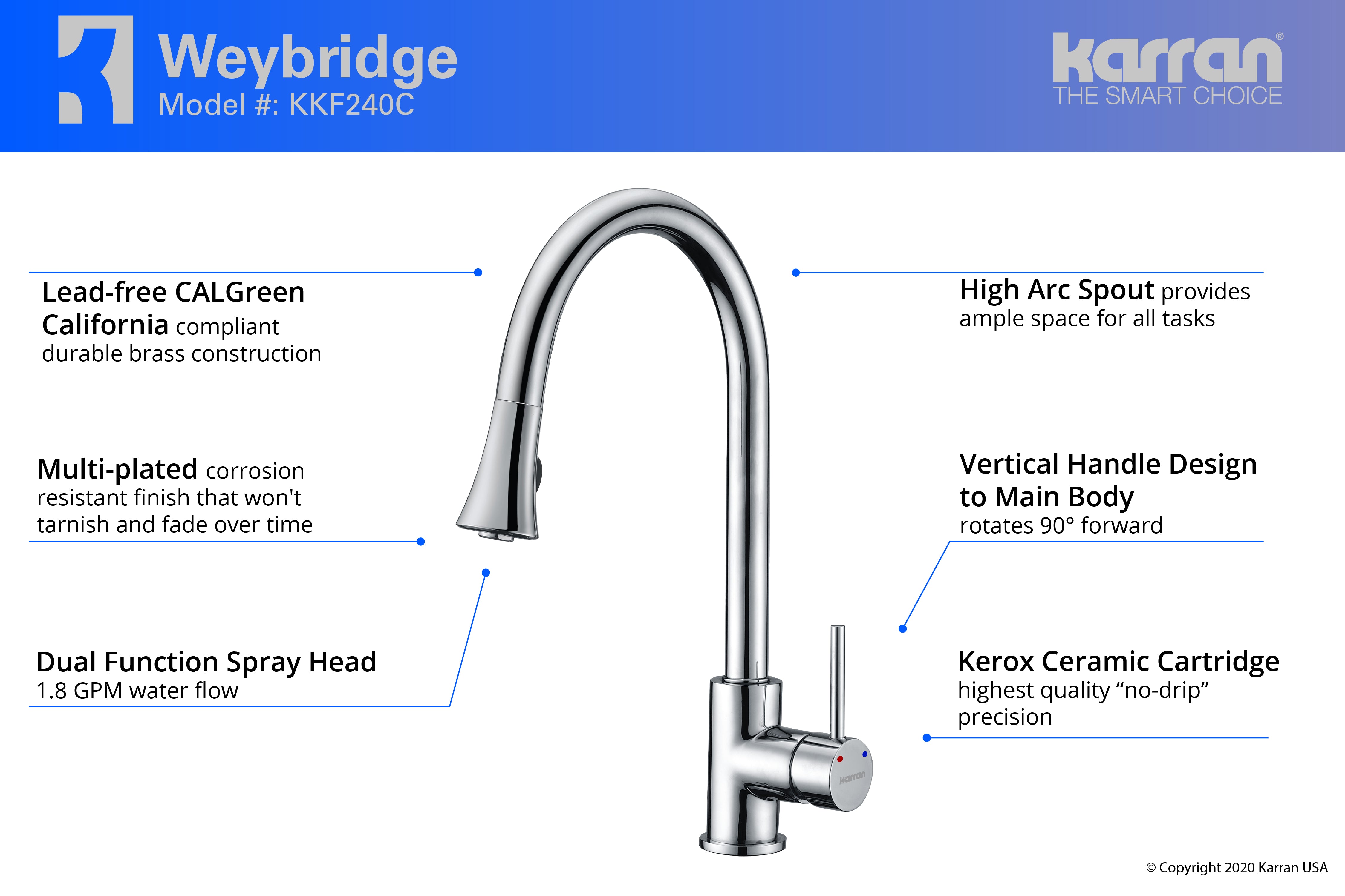 Alternate Image for Karran Weybridge Single Lever Handle Lead-free Brass ADA Kitchen Faucet, Pull Down, Chrome, KKF240C