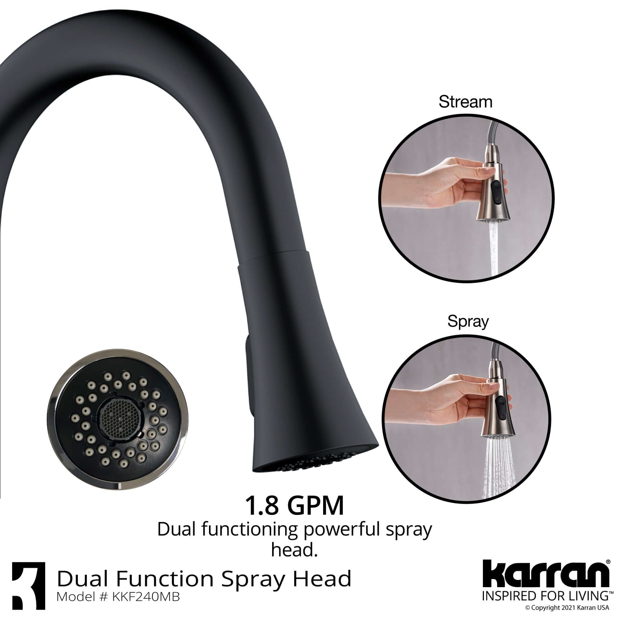 Alternate Image for Karran Weybridge 1.8 GPM Single Lever Handle Lead-free Brass ADA Kitchen Faucet, Pull-Down Kitchen, Matte Black, KKF240MB