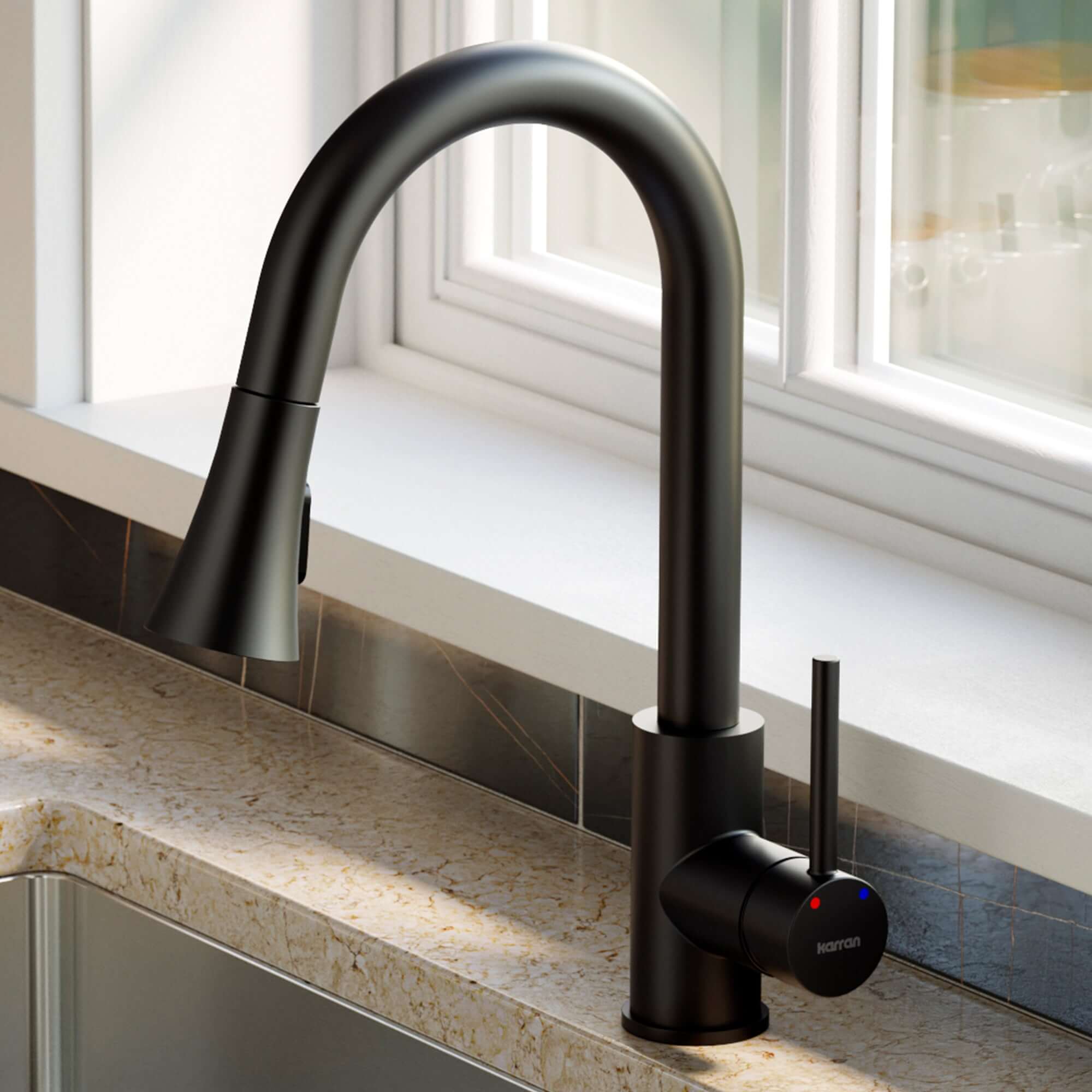 Alternate Image for Karran Weybridge 1.8 GPM Single Lever Handle Lead-free Brass ADA Kitchen Faucet, Pull-Down Kitchen, Matte Black, KKF240MB