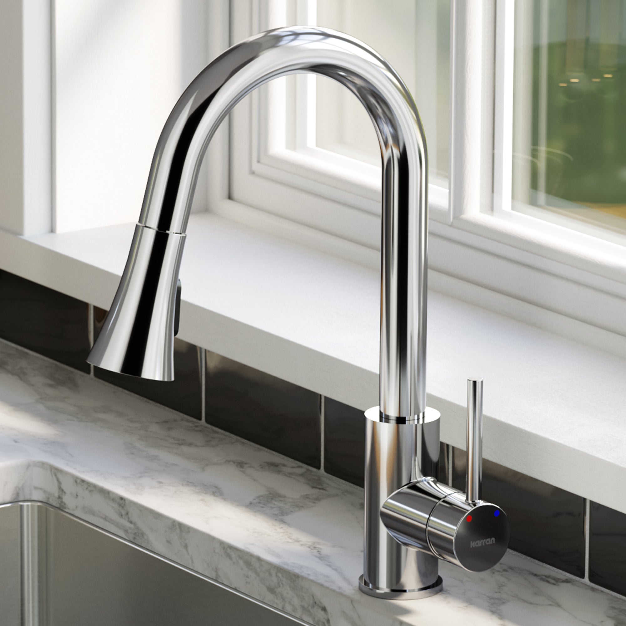 Karran Weybridge 1.8 GPM Single Lever Handle Lead-free Brass ADA Kitchen Faucet, Pull-Down Kitchen, Chrome, KKF240SD25C
