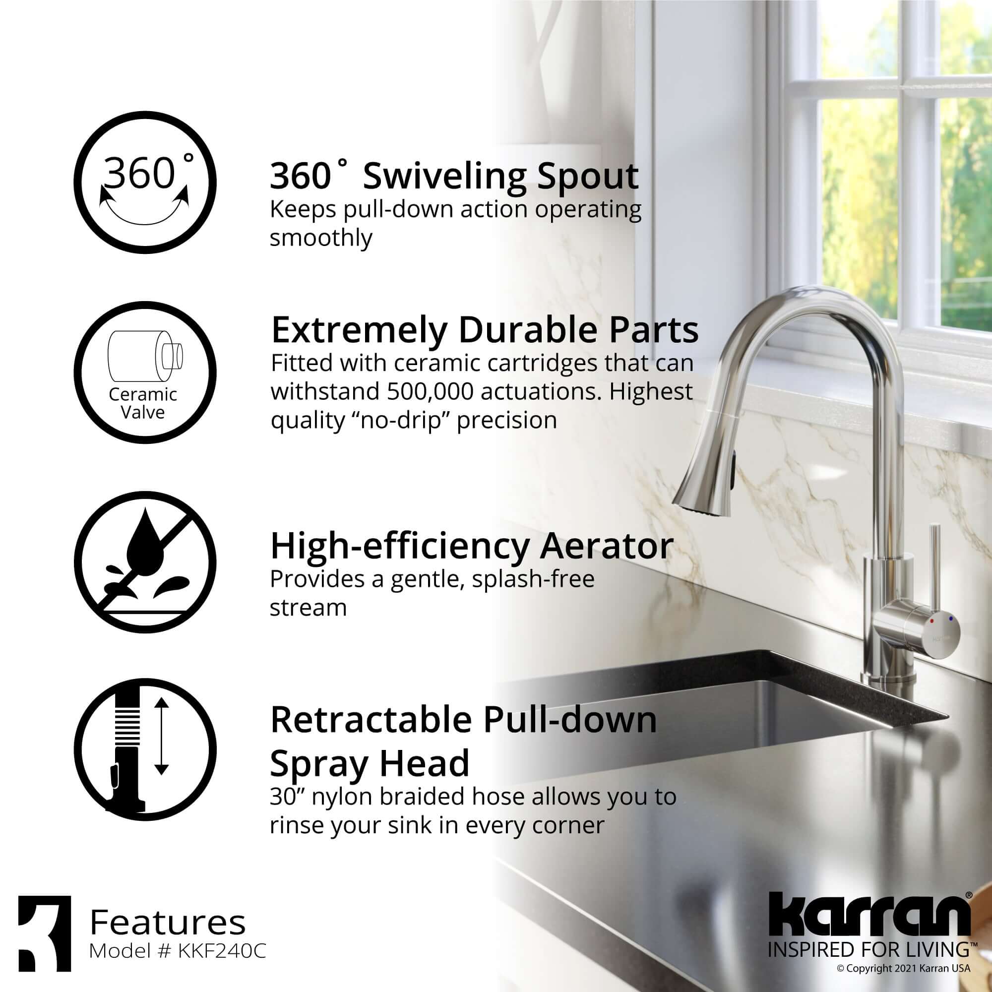 Alternate Image for Karran Weybridge 1.8 GPM Single Lever Handle Lead-free Brass ADA Kitchen Faucet, Pull-Down Kitchen, Chrome, KKF240SD25C