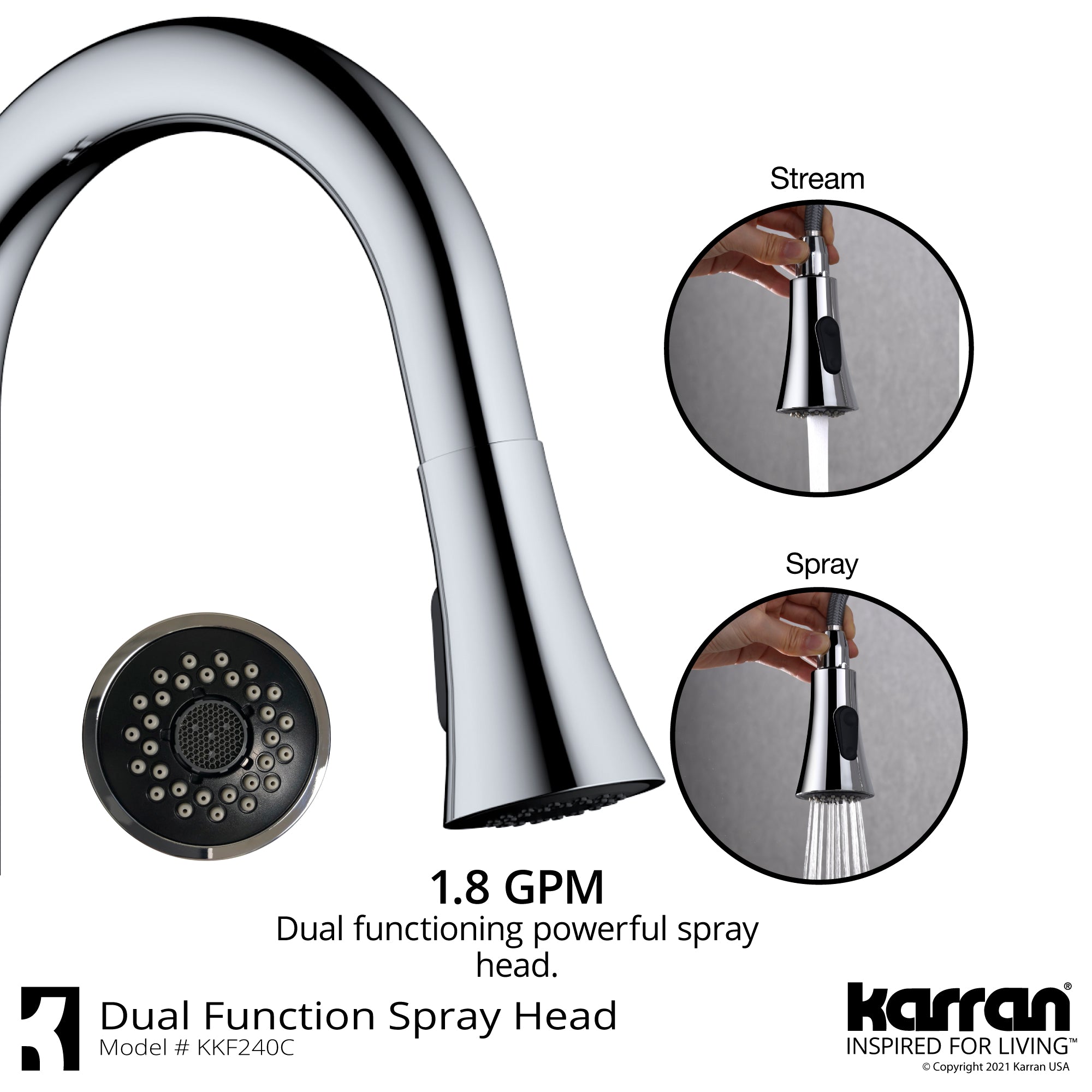 Alternate Image for Karran Weybridge 1.8 GPM Single Lever Handle Lead-free Brass ADA Kitchen Faucet, Pull-Down Kitchen, Chrome, KKF240SD25C