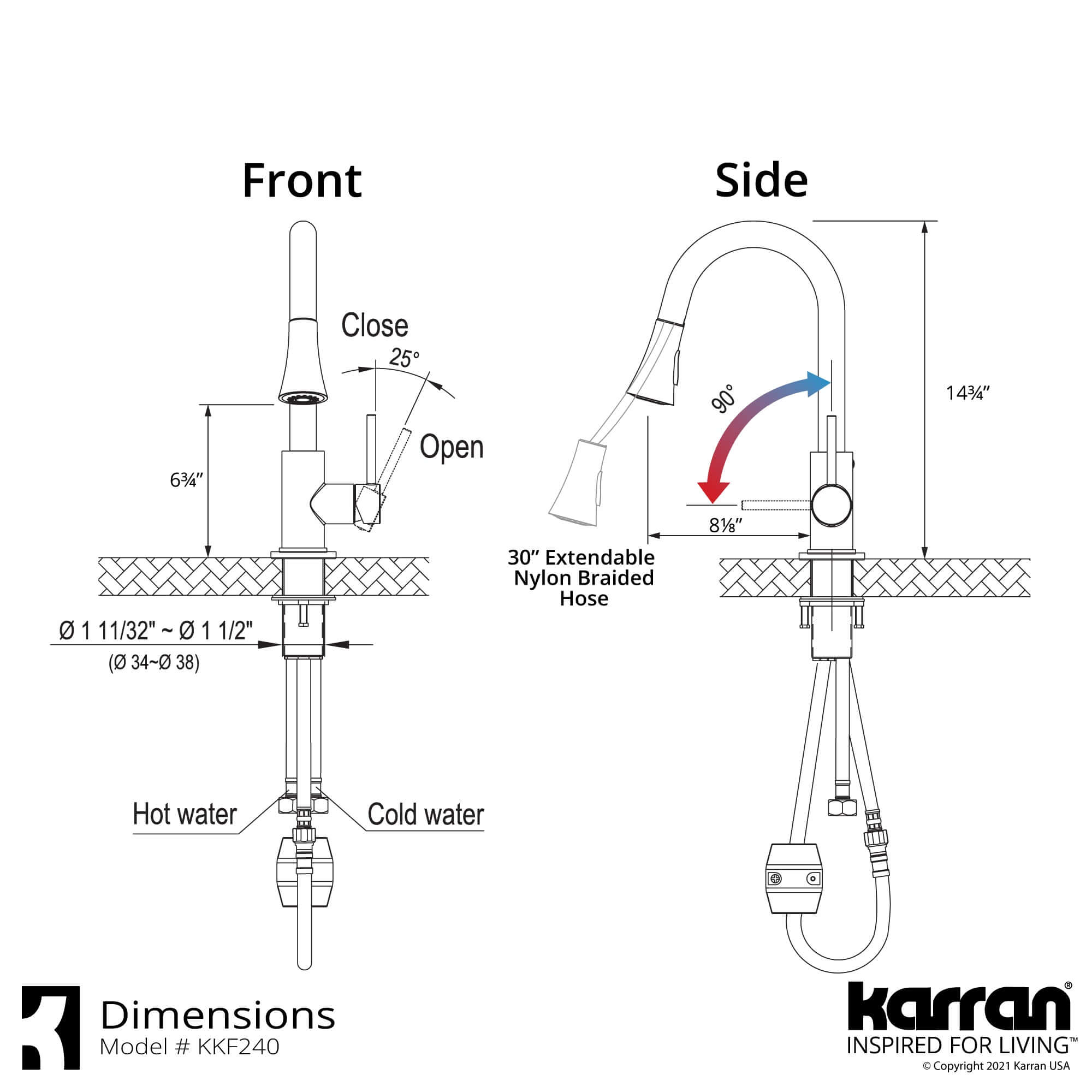 Alternate Image for Karran Weybridge 1.8 GPM Single Lever Handle Lead-free Brass ADA Kitchen Faucet, Pull-Down Kitchen, Chrome, KKF240SD25C
