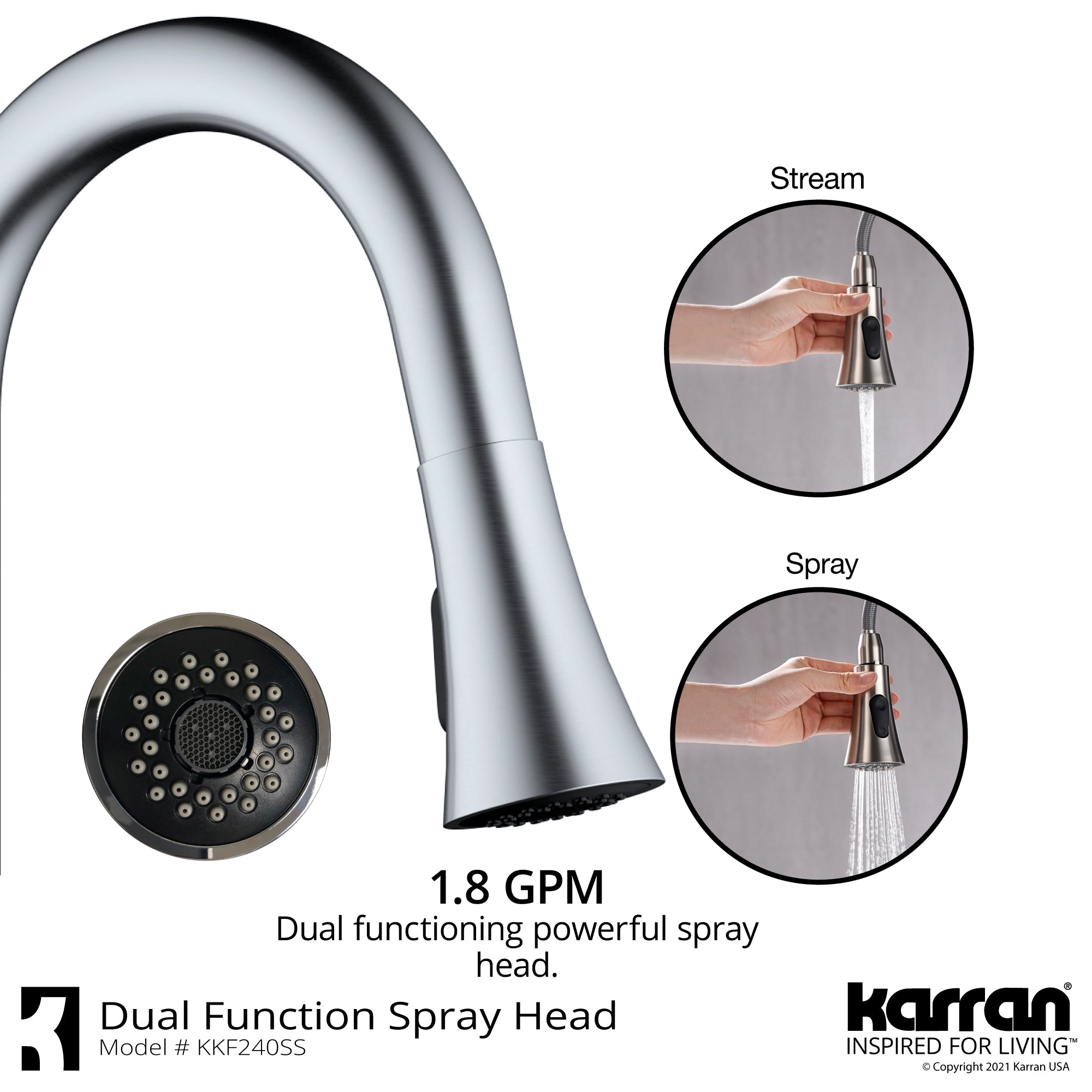 Alternate Image for Karran Weybridge 1.8 GPM Single Lever Handle Lead-free Brass ADA Kitchen Faucet, Pull-Down Kitchen, Stainless Steel, KKF240SD25SS