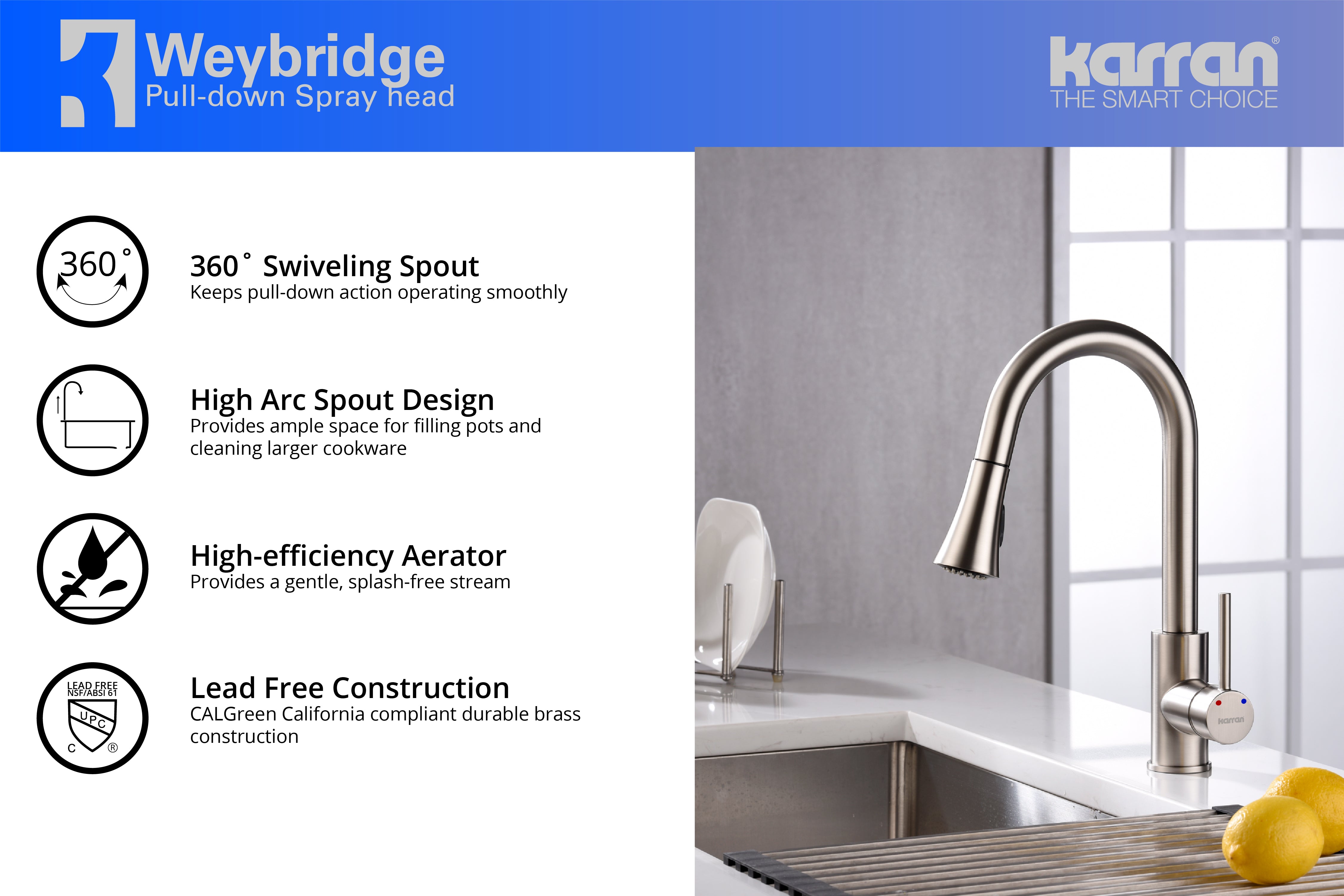 Alternate Image for Karran Weybridge Single Lever Handle Lead-free Brass ADA Kitchen Faucet, Pull Down, Stainless Steel, KKF240SS