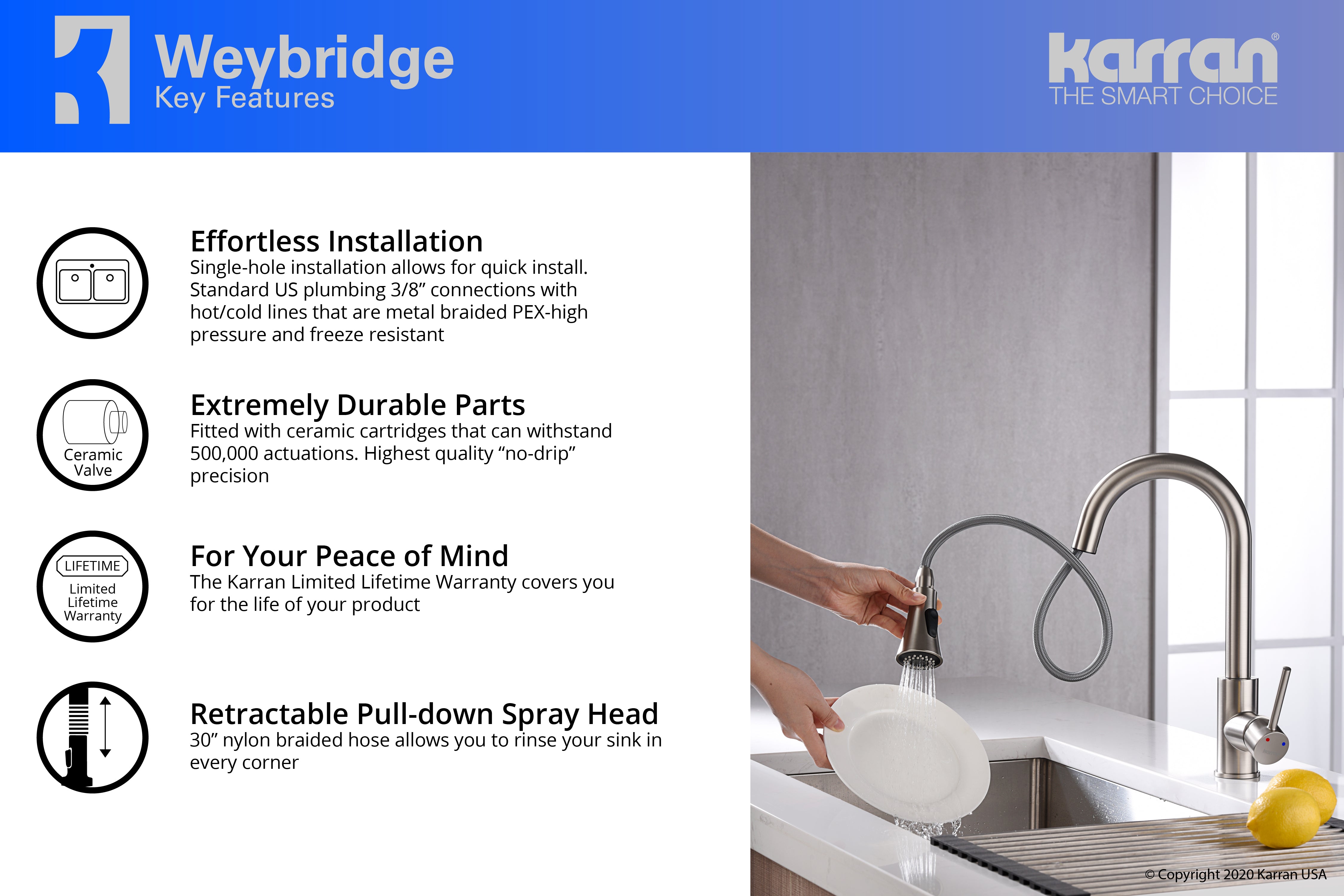 Alternate Image for Karran Weybridge Single Lever Handle Lead-free Brass ADA Kitchen Faucet, Pull Down, Stainless Steel, KKF240SS