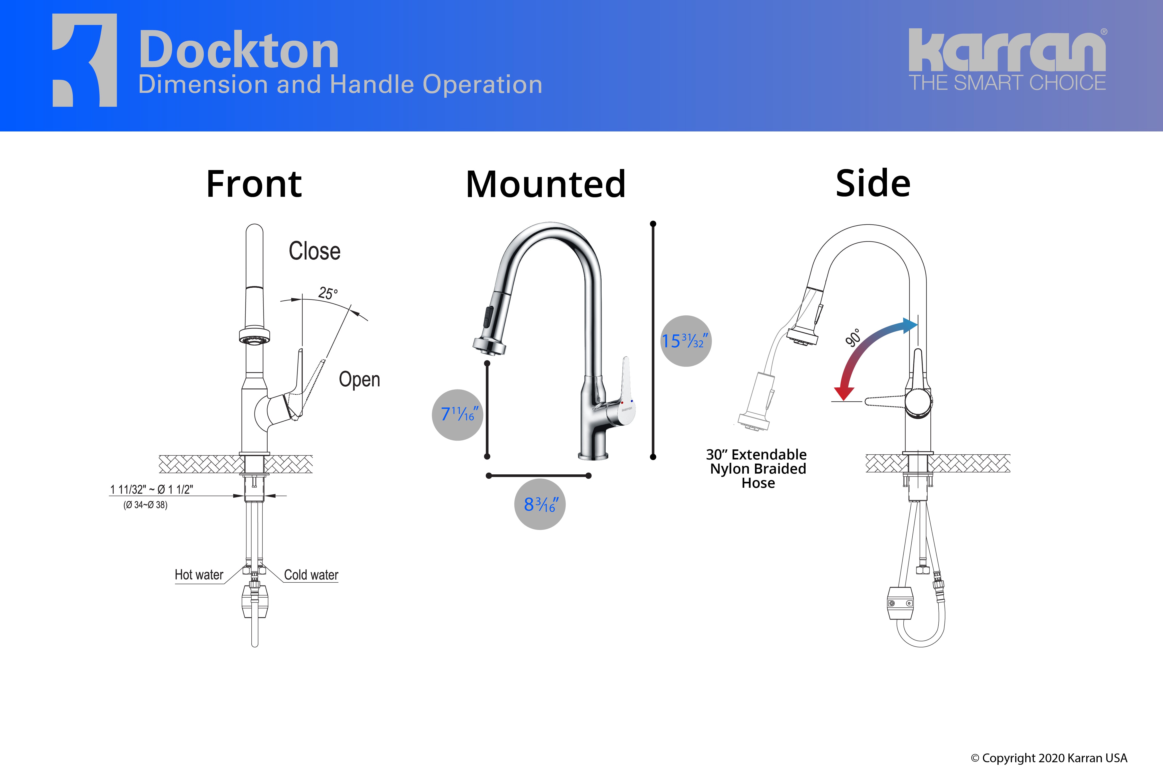 Alternate Image for Karran Dockton Single Lever Handle Lead-free Brass ADA Kitchen Faucet, Pull Down, Chrome, KKF250C